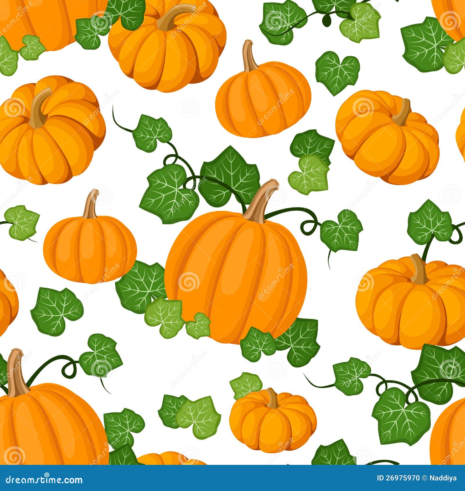 Seamless Pattern with Orange Pumpkins and Green Le Stock Vector ...