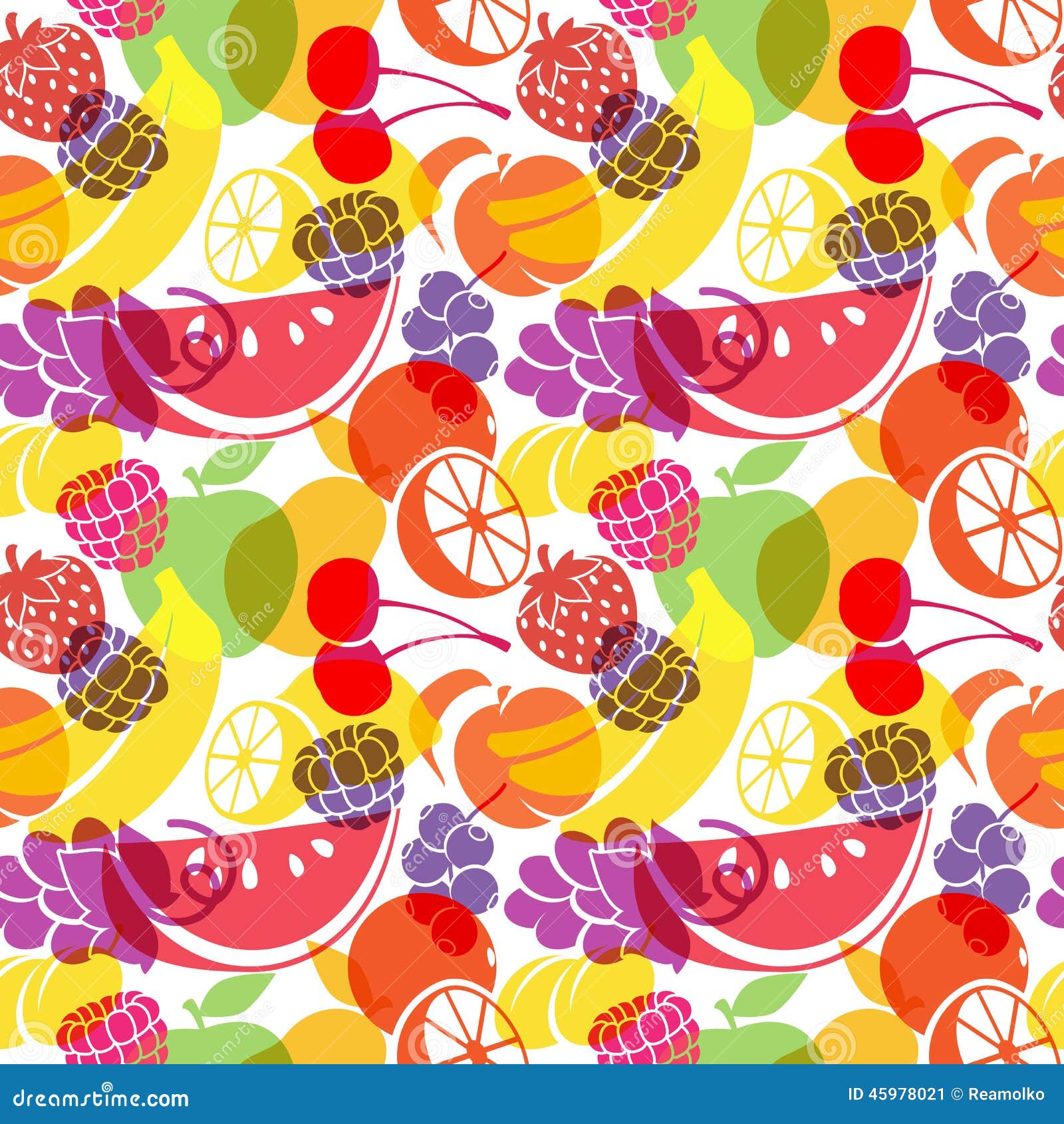 Seamless Pattern with Overlapping Fruits. Stock Vector Illustration