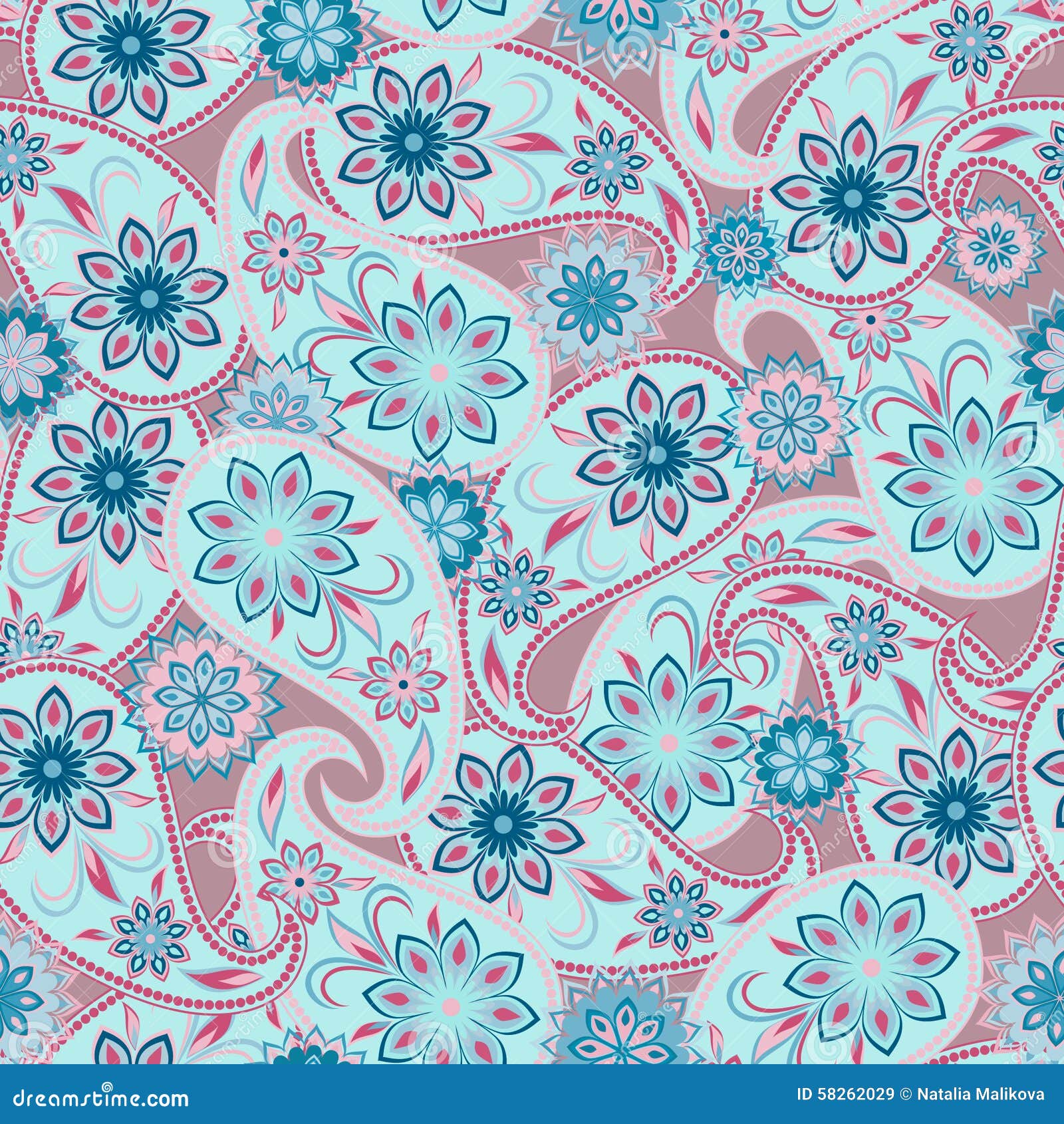 Seamless Pastel Pattern with Paisley and Flowers.Vector Background ...