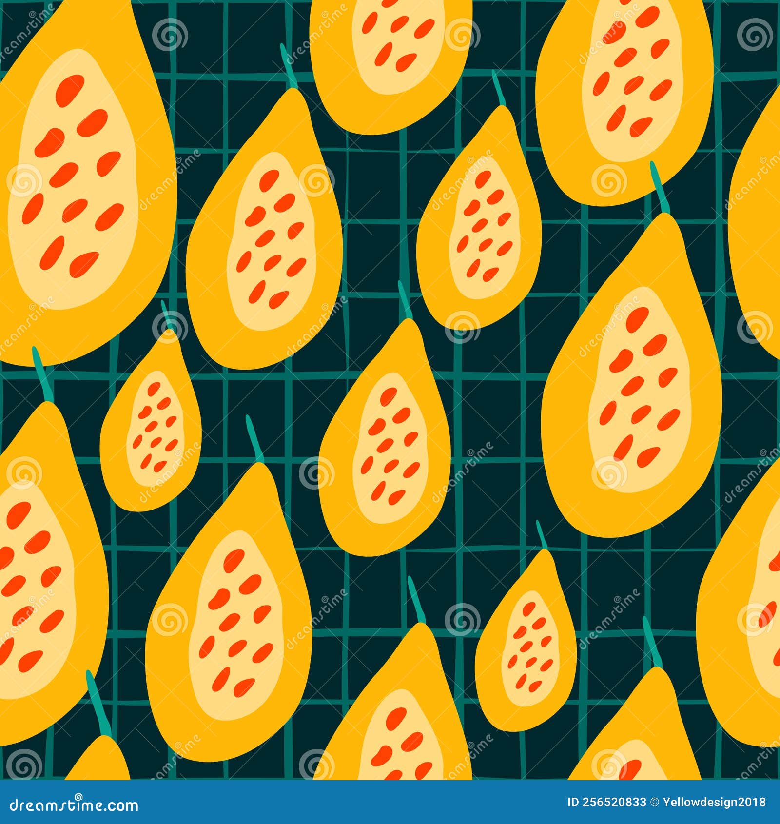 Seamless Pattern with Papayas. Papaya Ornament Background Stock Vector