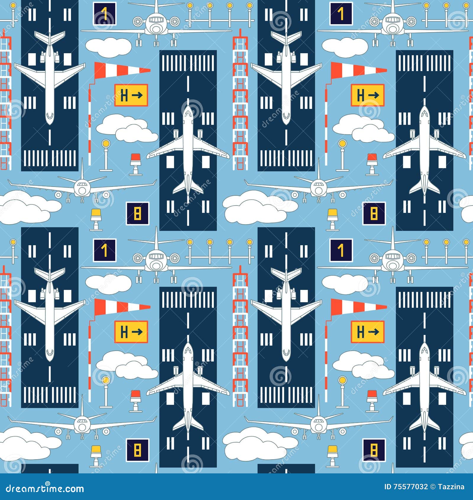 Seamless Pattern with Passenger Airplanes Number Six Stock Vector ...