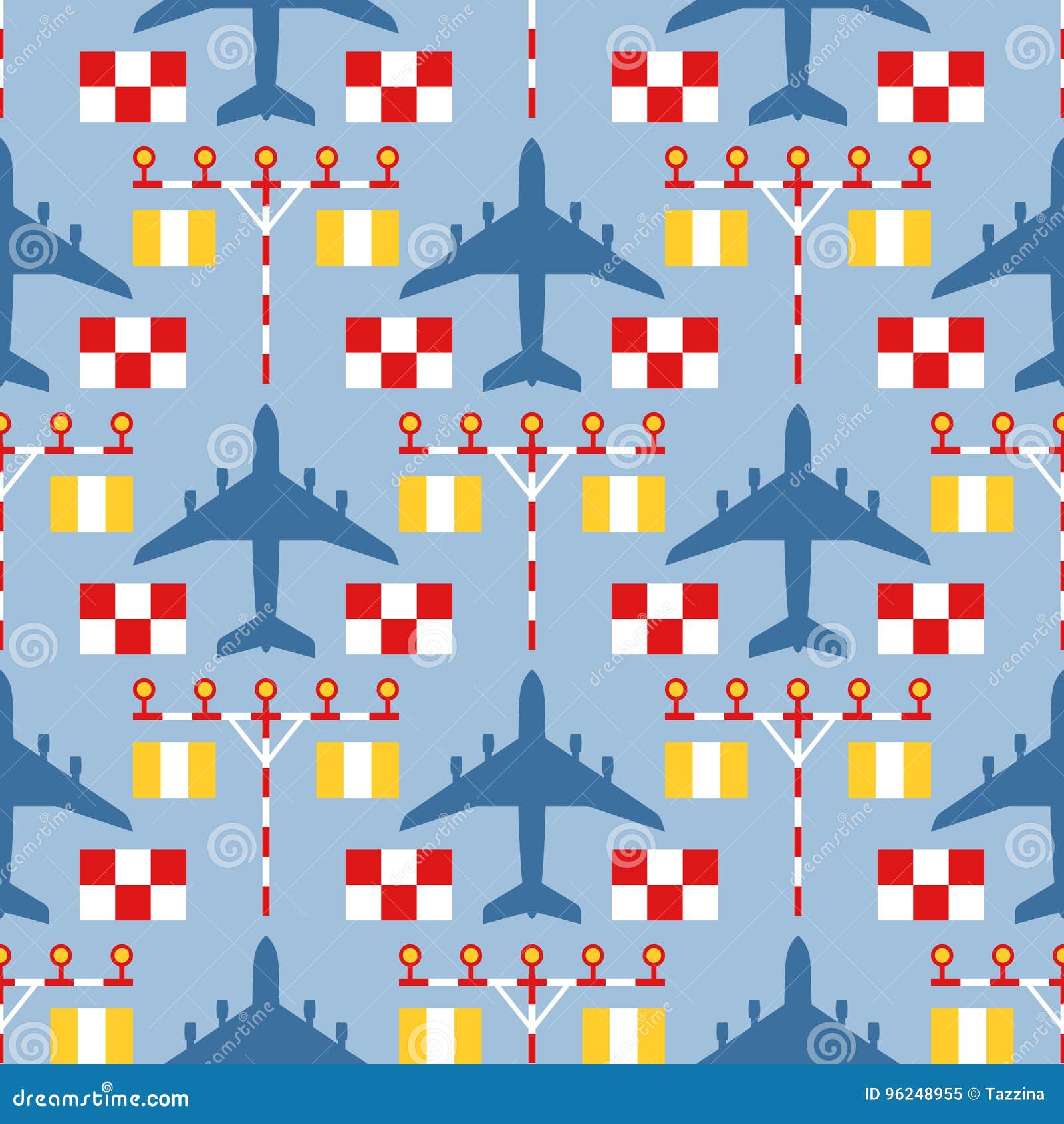 Seamless Pattern with Passenger Airplanes, Strip Lights and Signs Stock ...