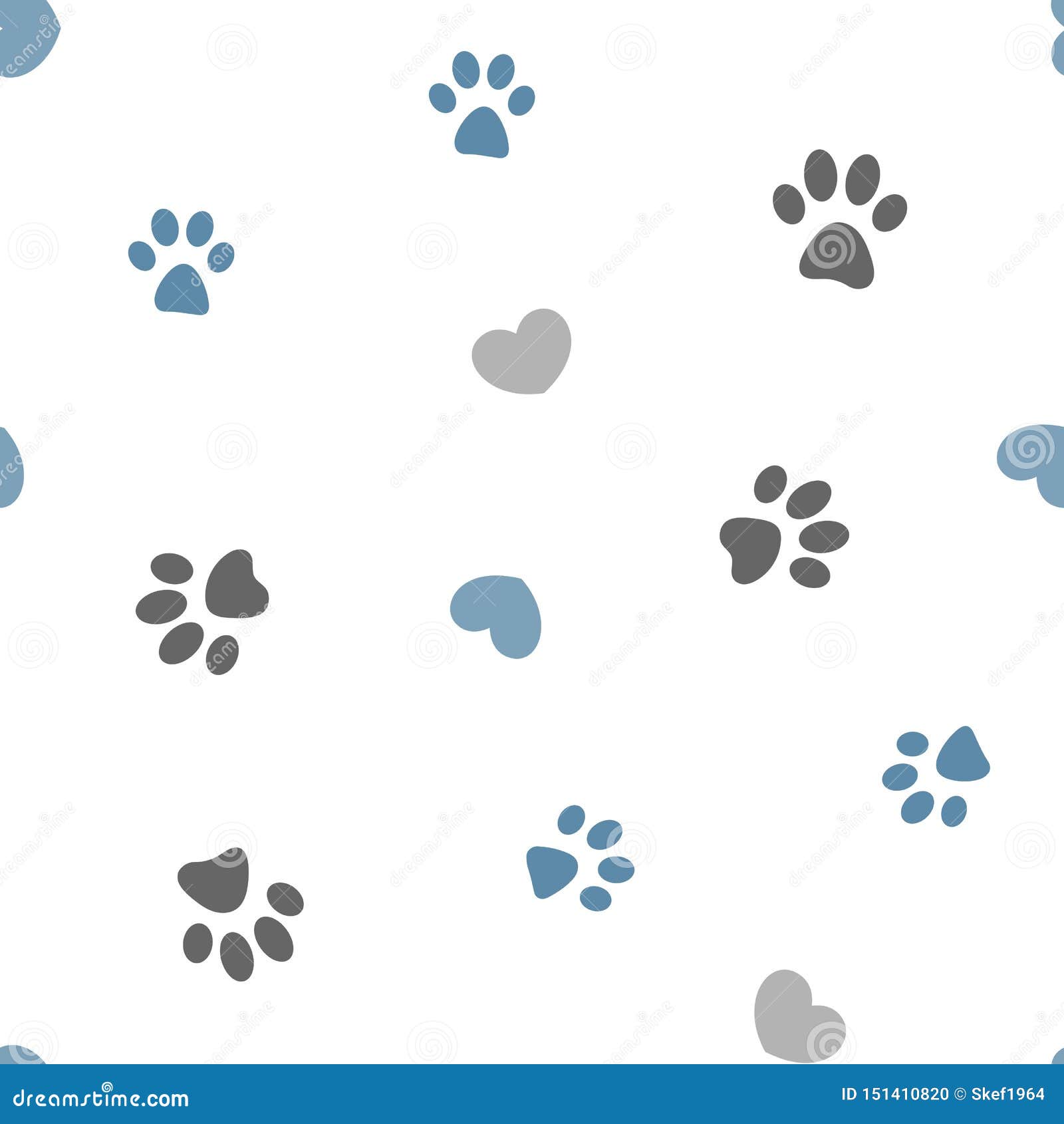 seamless pattern paws and hearts.