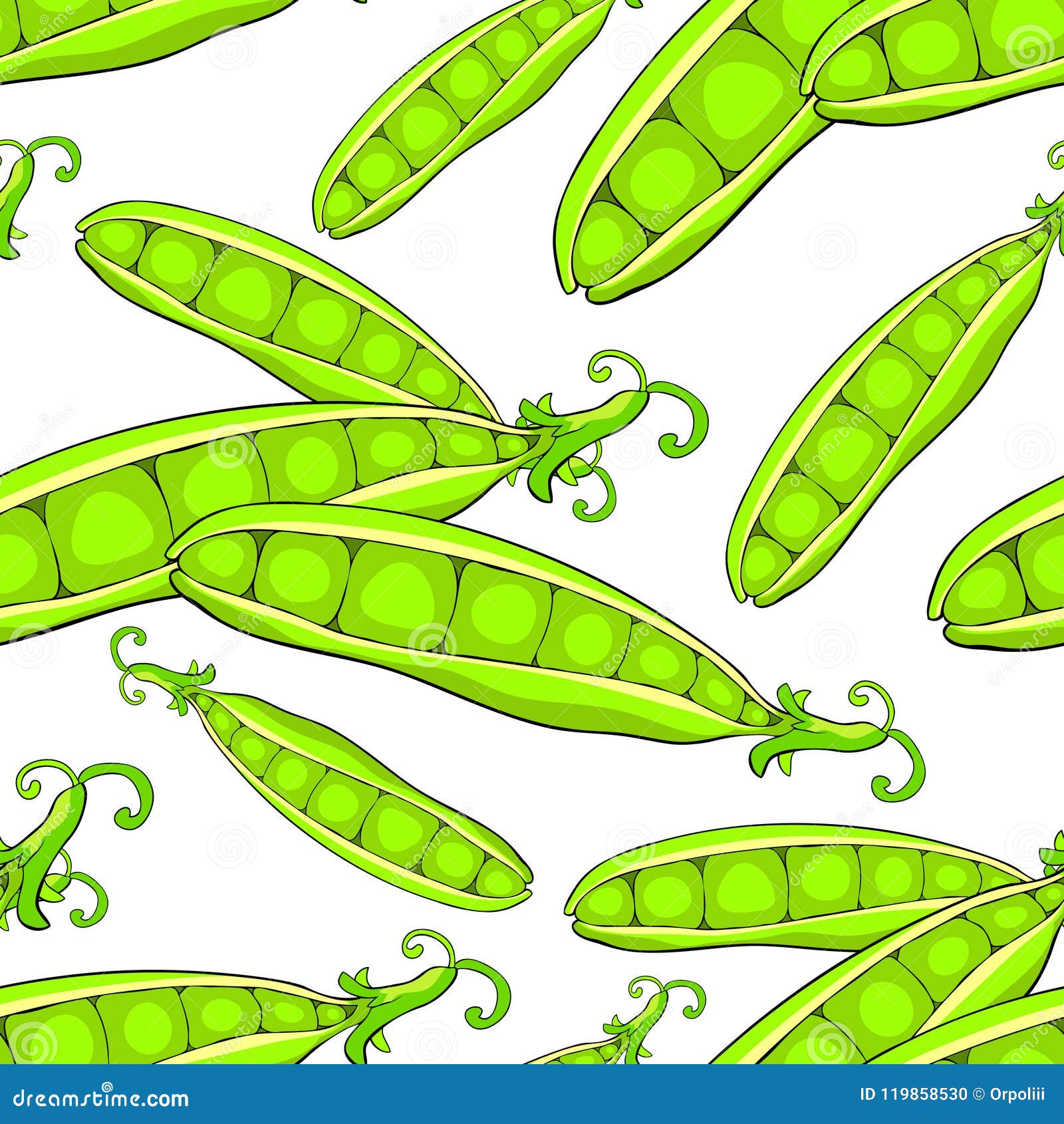 Seamless Pattern Peas in a Pod Vegetable Natural. Vector Illustration