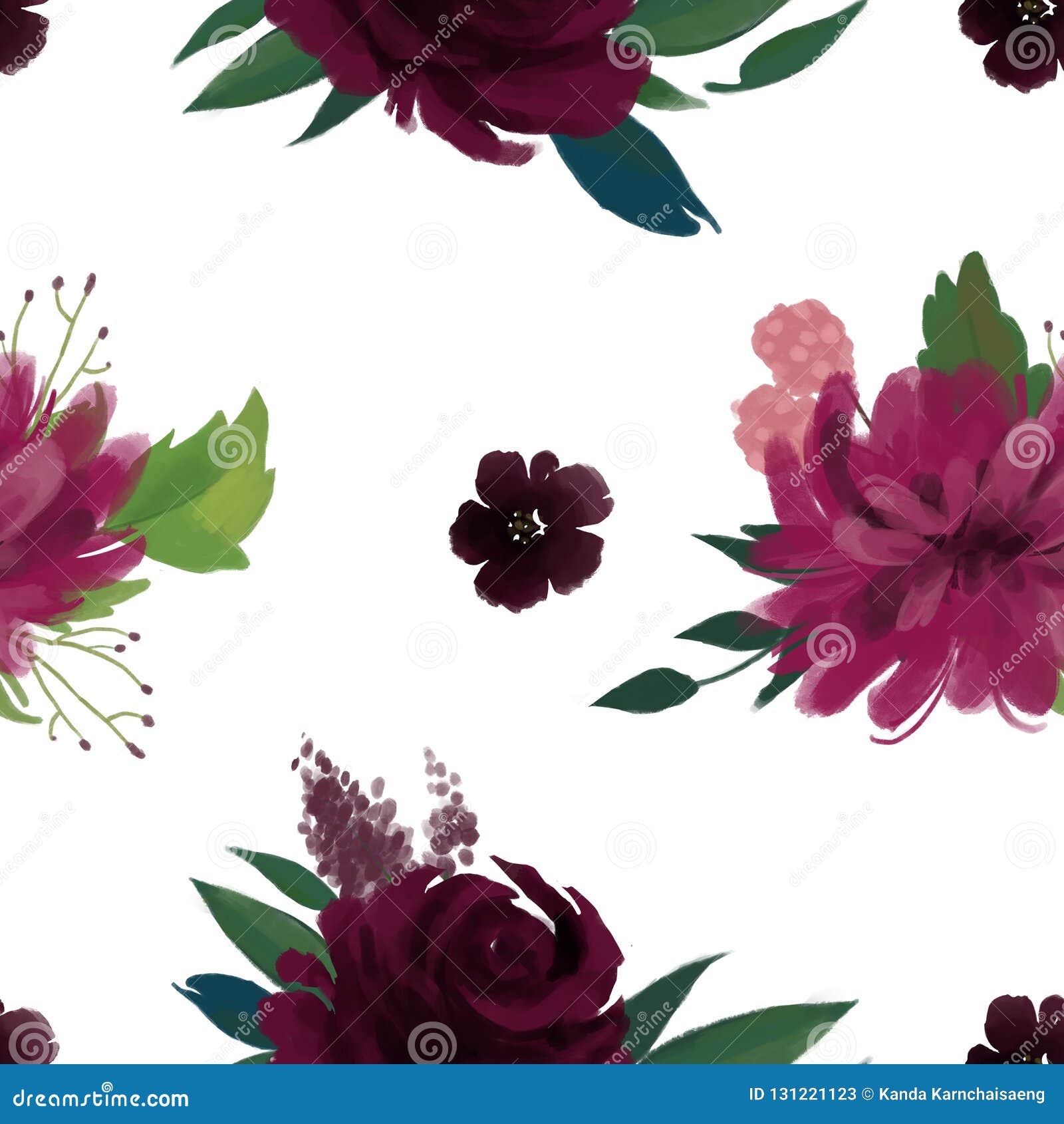 Seamless Pattern with Pink Burgundy Marsala Flowers and Leaves Stock  Illustration - Illustration of branch, flower: 131221123