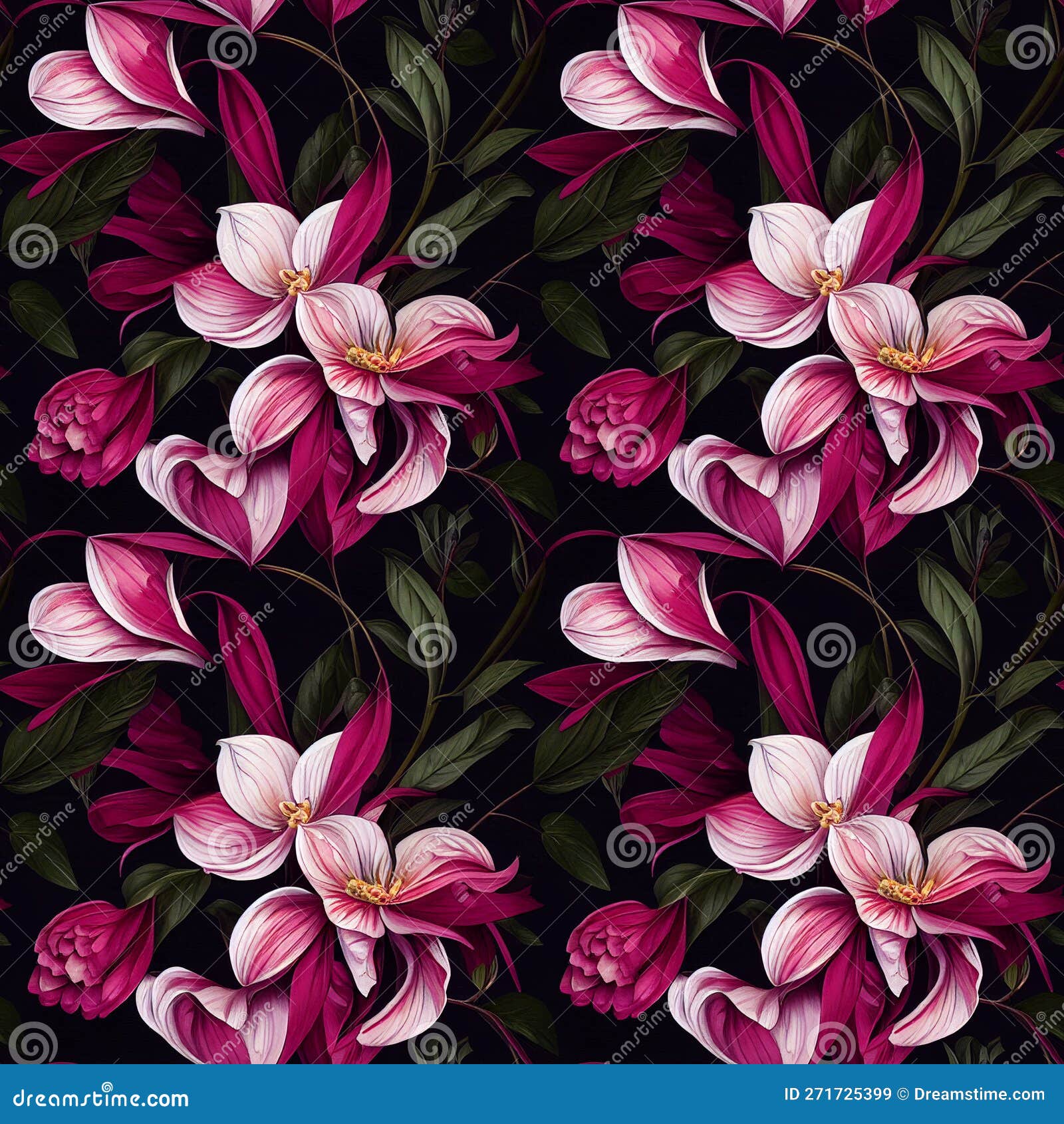 seamless pattern with pink flowers. generated ai, edited in photoshop