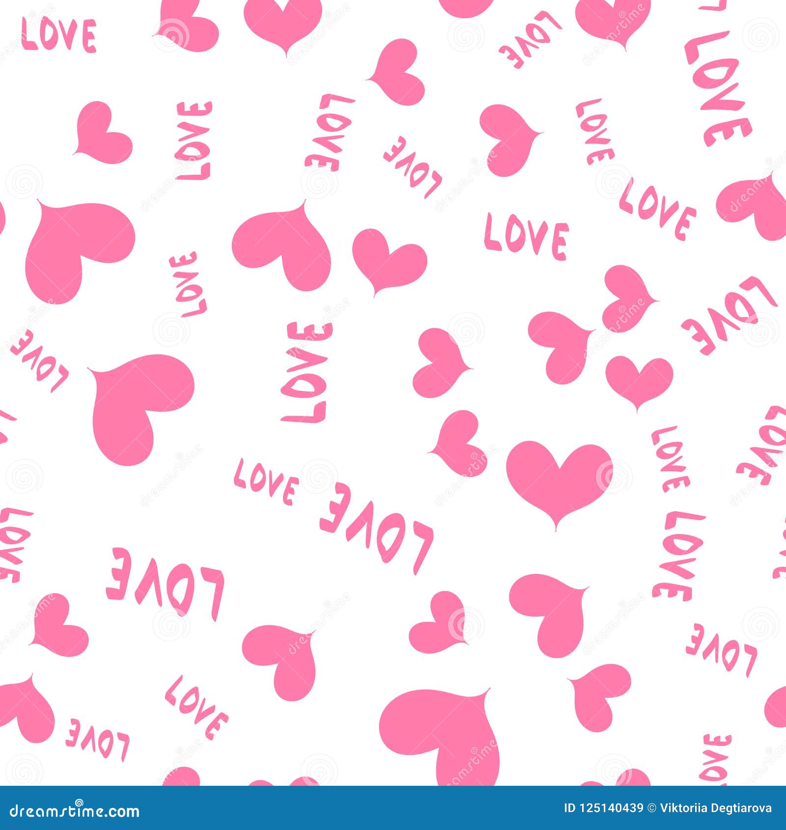 Seamless Pattern. Pink Hearts and Love Letter White Background Stock