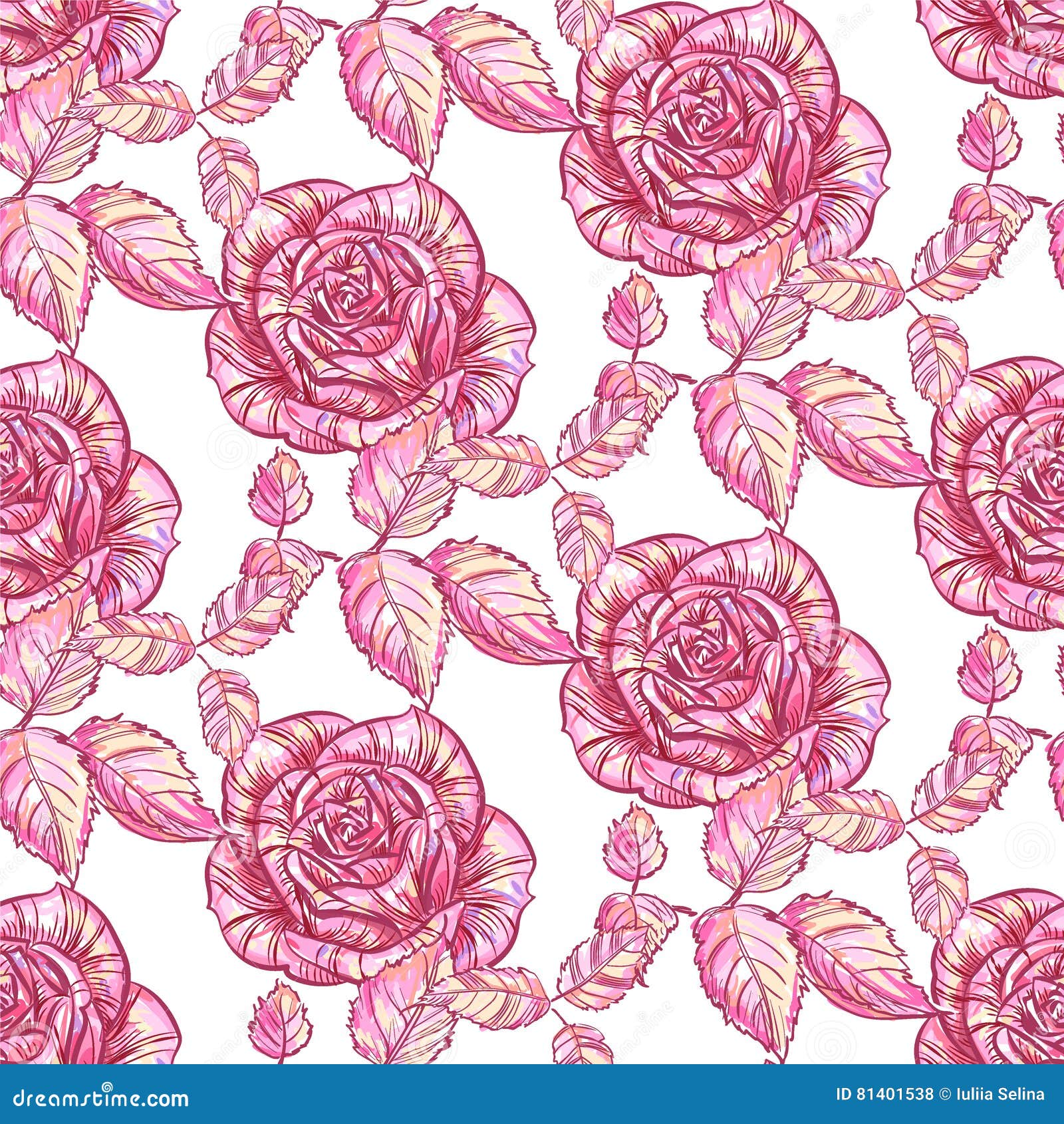 Seamless Pattern Pink Roses Stock Vector - Illustration of leaf ...