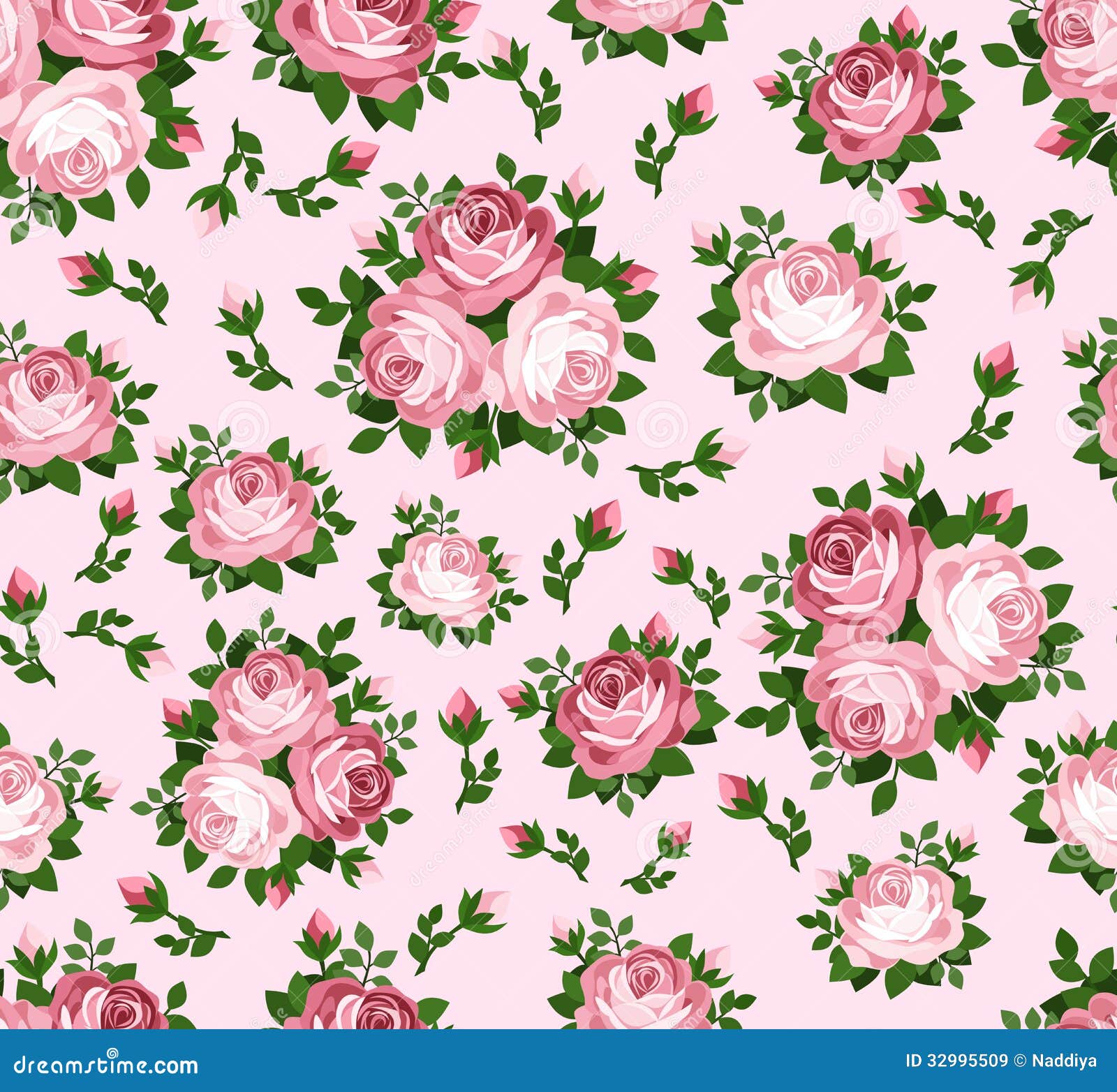 Seamless Pattern With Pink Roses. Stock Vector Illustration of