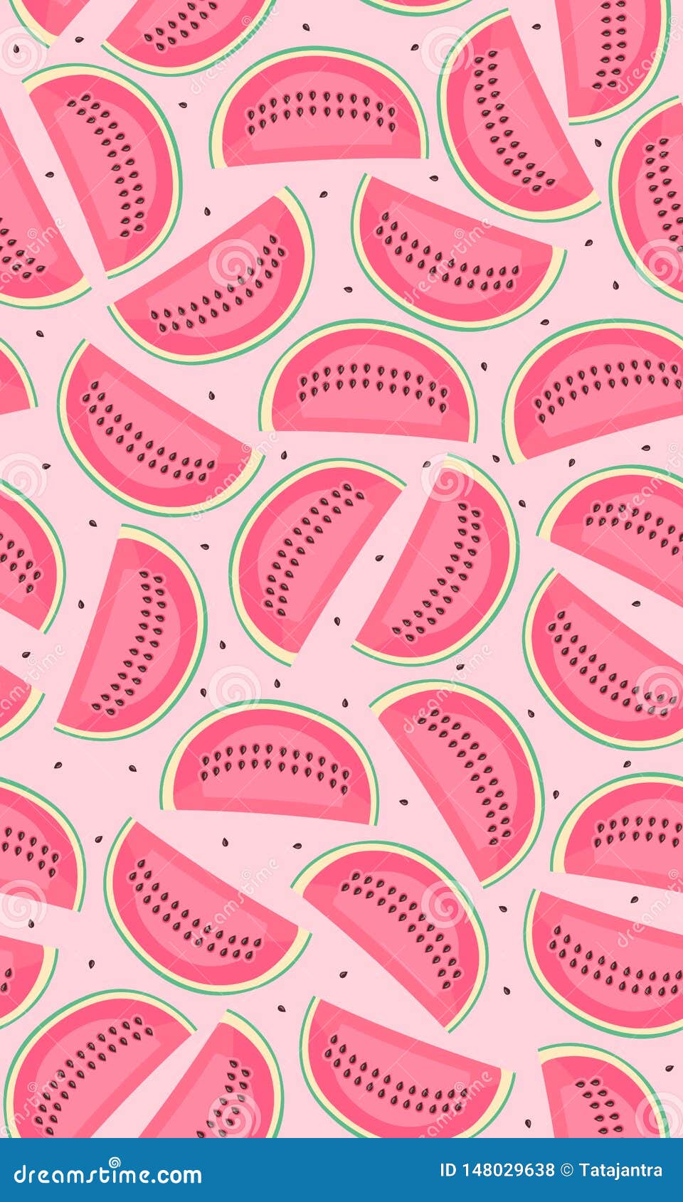 Seamless Pattern with Pink Watermelons, Slice of Watermelon on Pink