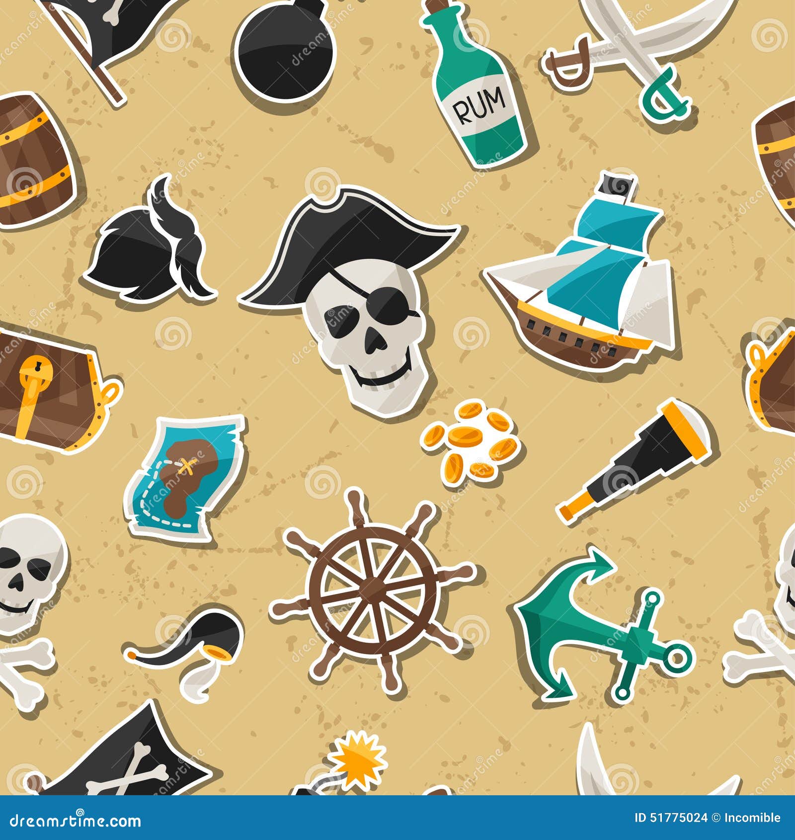 Set of stickers and objects on pirate theme Vector Image