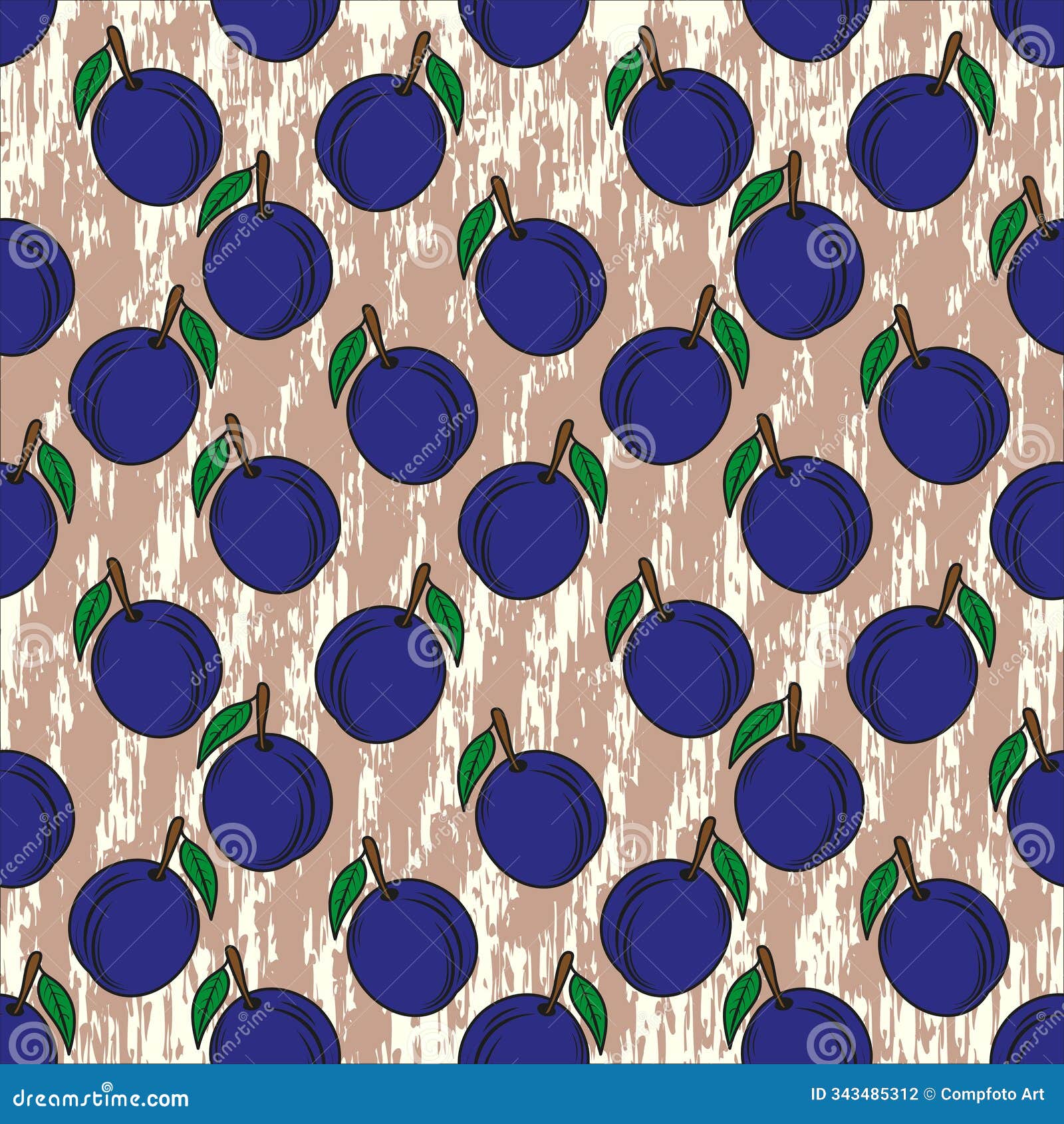 seamless pattern with plums on a textured fabric background