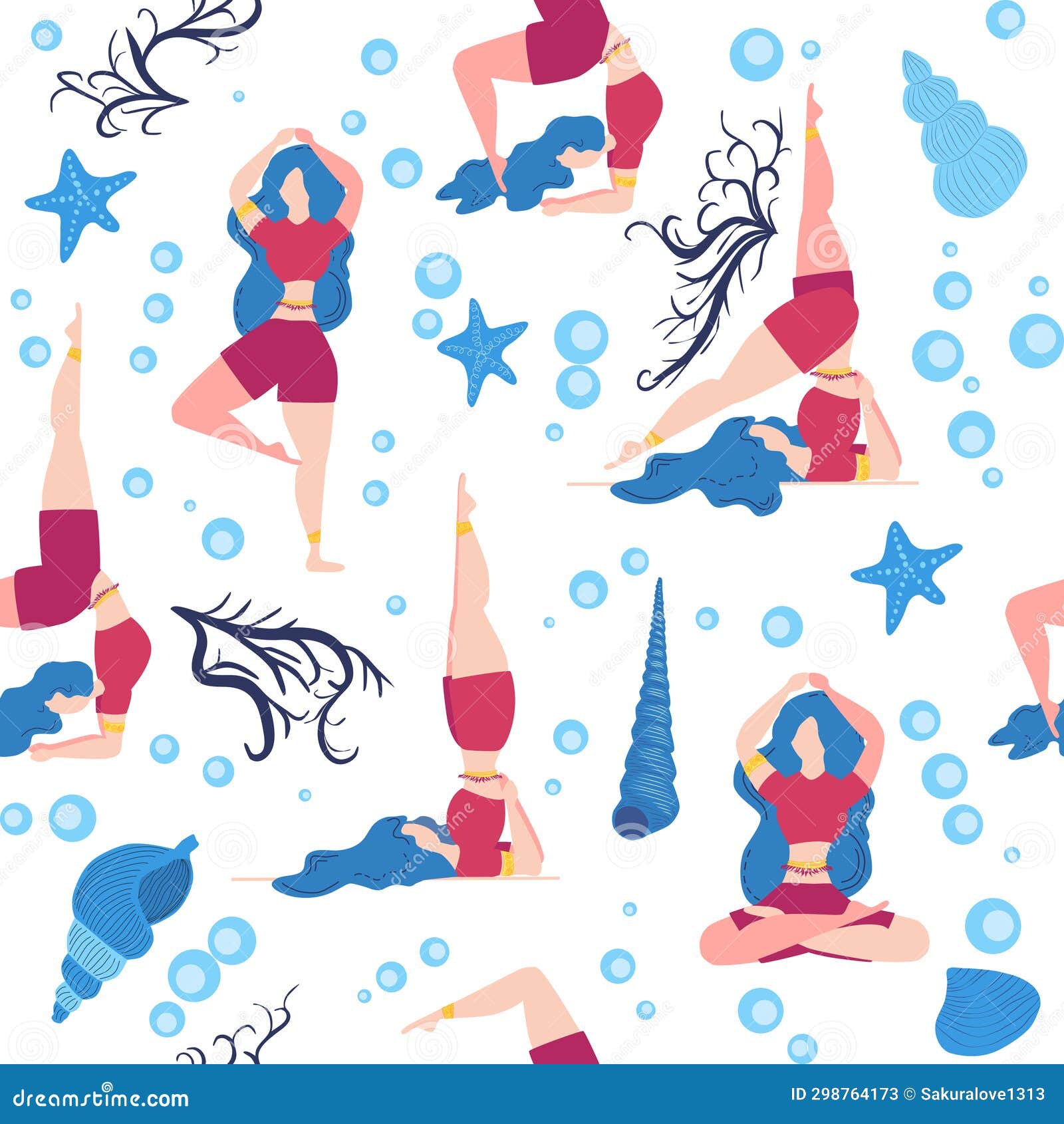 Seamless Pattern Plus Size Curvy Girls Doing Yoga Class. Online