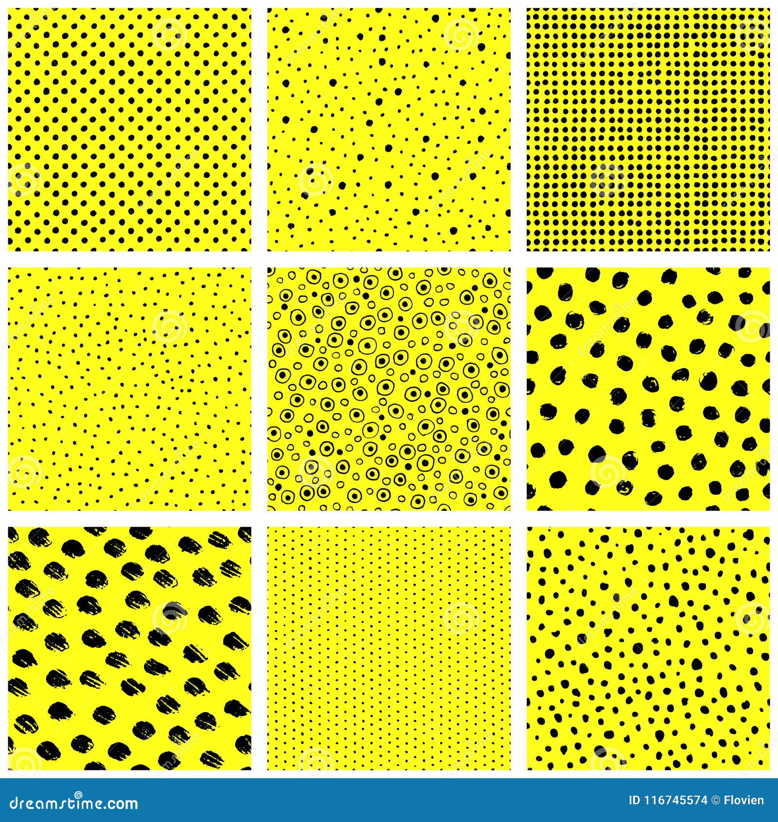 Seamless Pattern Polka Dot. Black Dots on a Yellow Background. S Stock