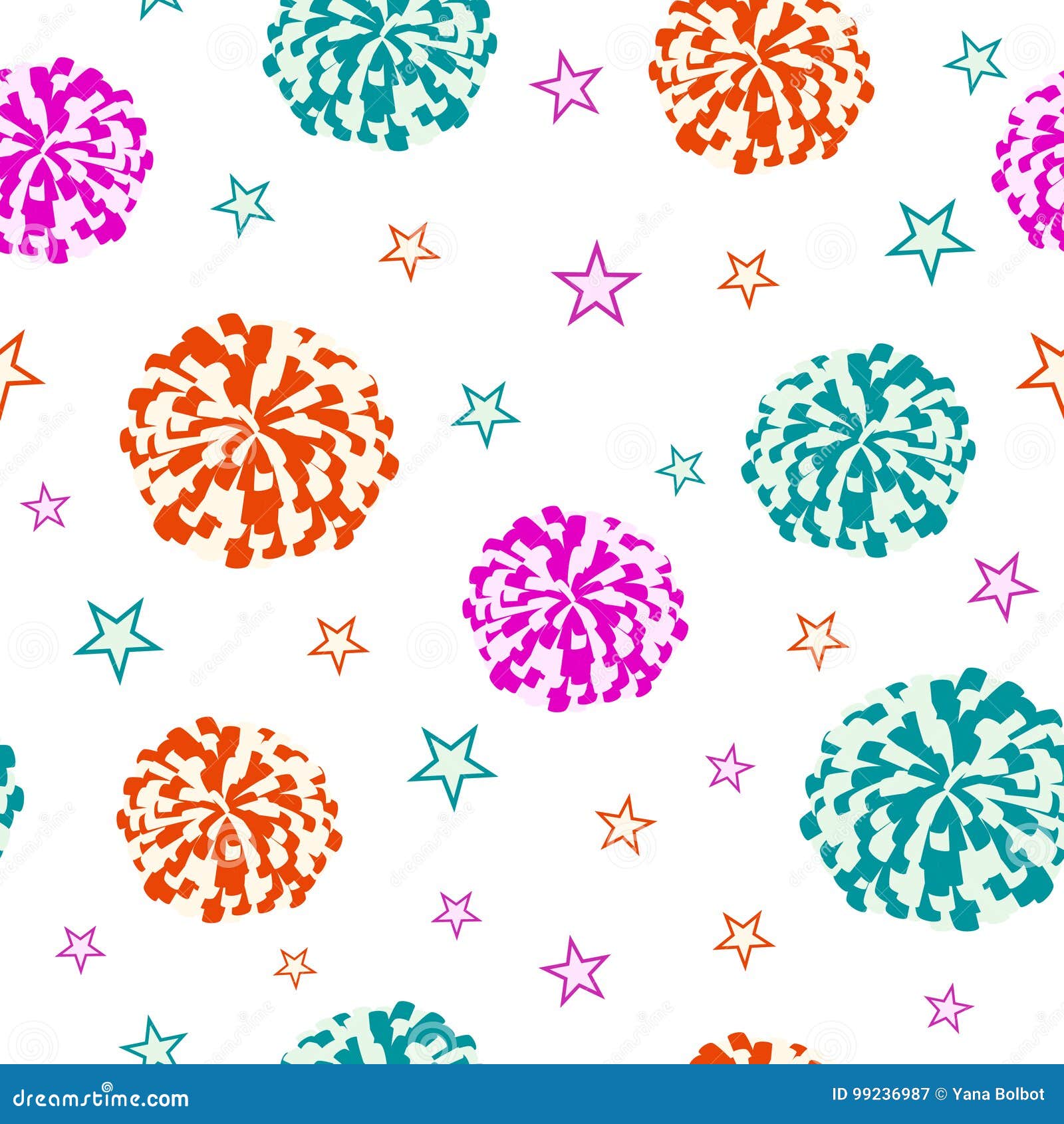 seamless pattern with pompoms and stars