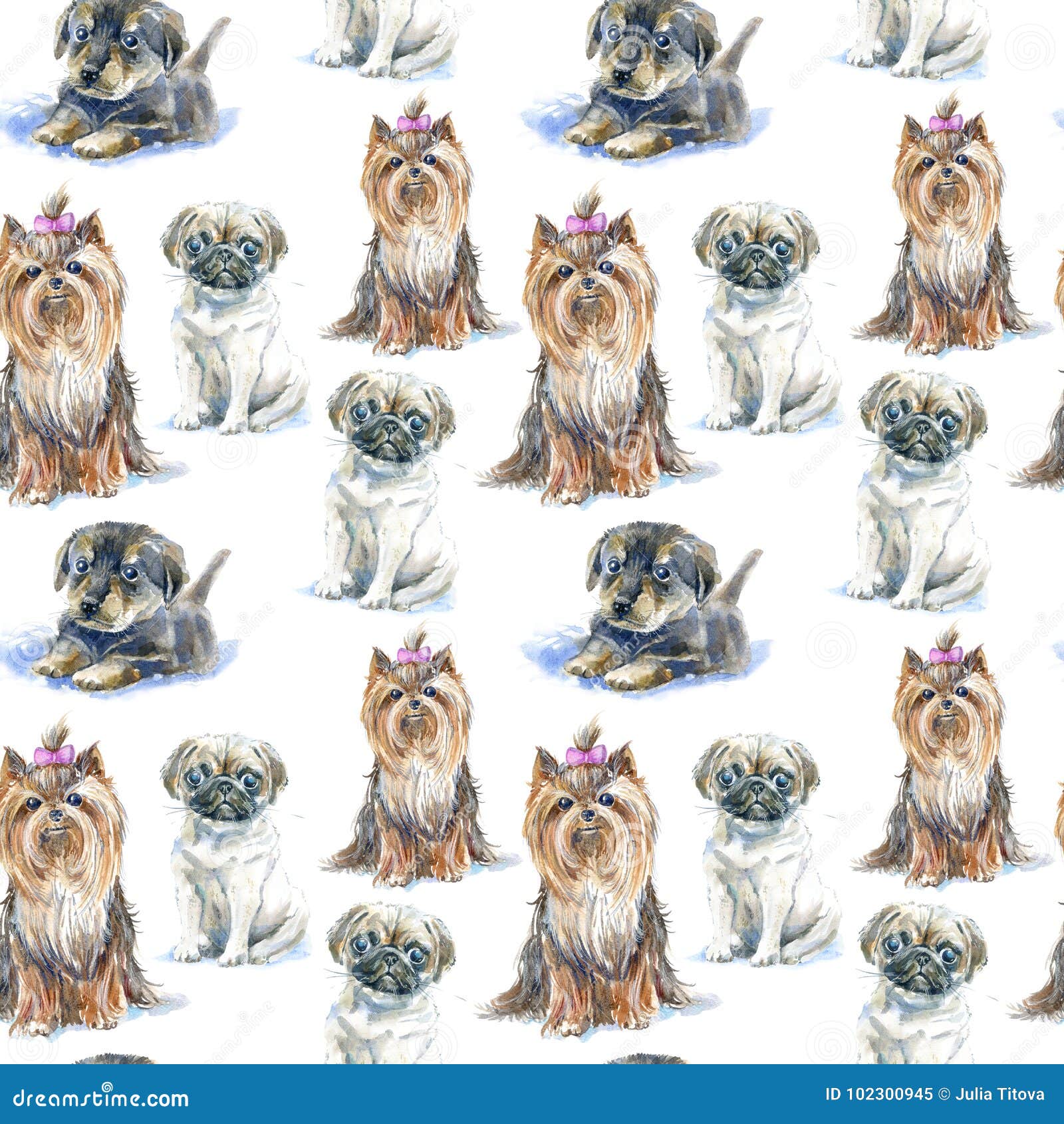 Seamless Pattern Of A Pug Puppy Yorkshire Terrier And Dachshund Puppy Stock Illustration Illustration Of Muzzle Fashion 102300945