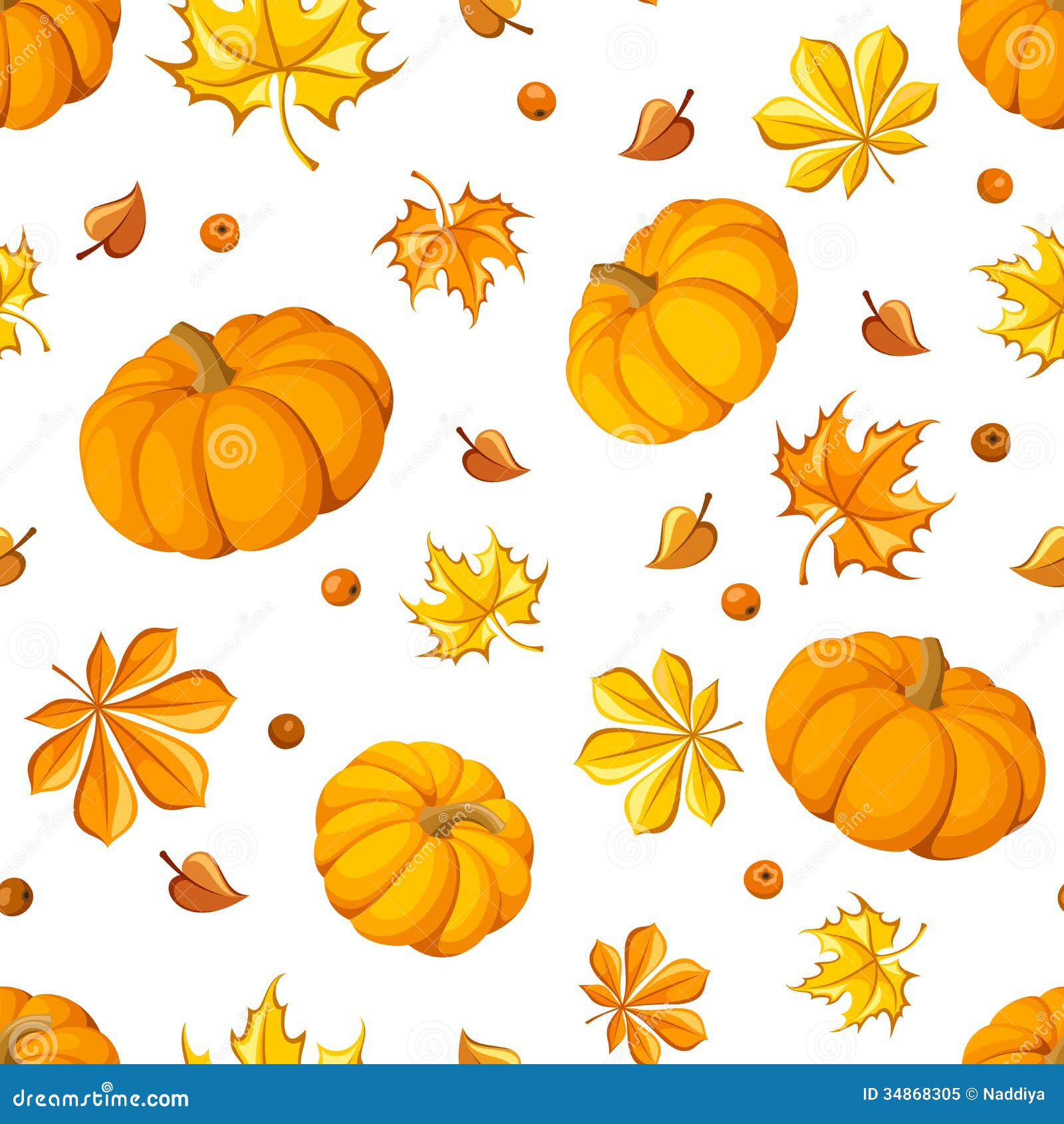 Seamless Pattern with Pumpkins and Autumn Leaves. Stock Vector ...