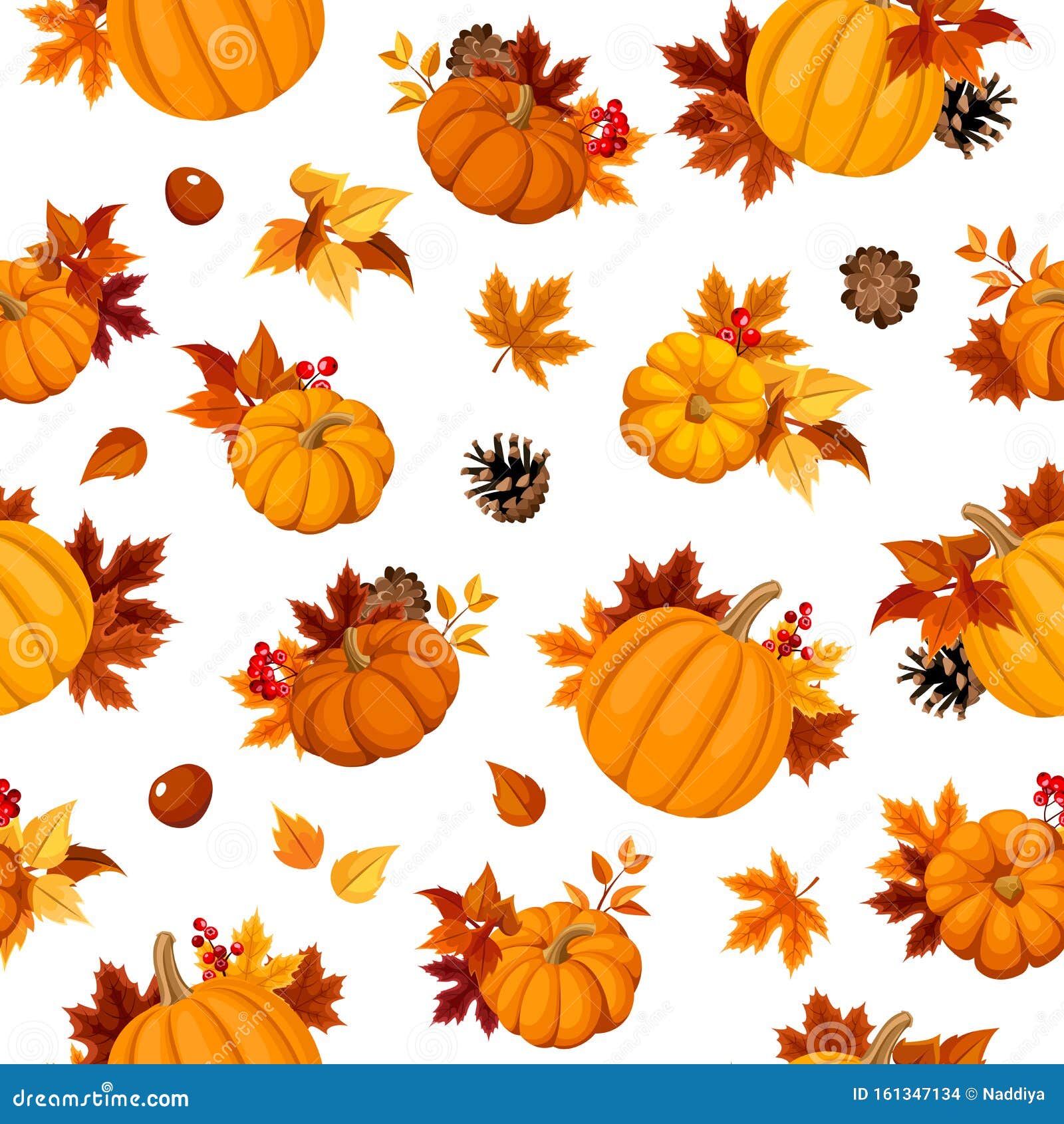 Seamless Pattern with Pumpkins and Autumn Leaves. Vector Illustration ...