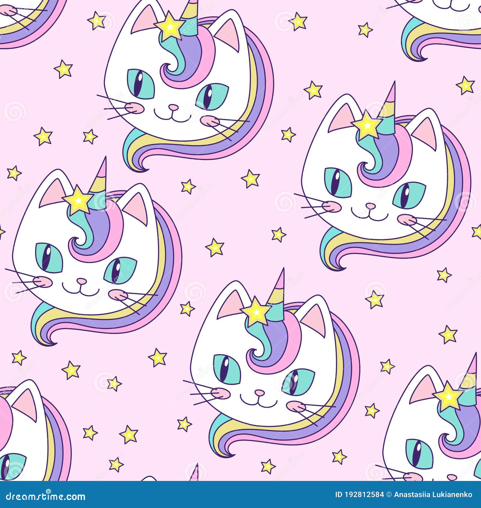 Set Of Cats Unicorns Isolated On A White Background. Vector Graphics