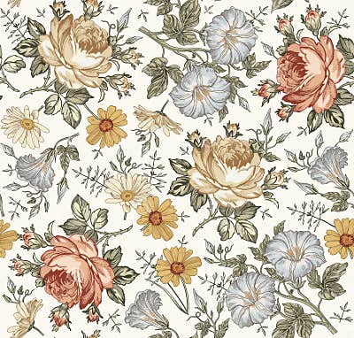 Seamless Pattern Realistic Isolated Flowers Vintage Background ...