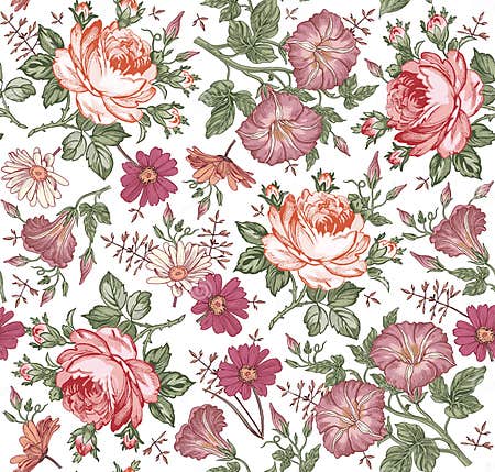 Seamless Pattern. Realistic Isolated Flowers. Vintage Background ...