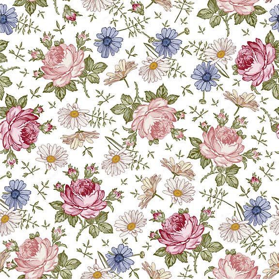 Seamless Pattern. Realistic Isolated Flowers. Vintage Baroque ...