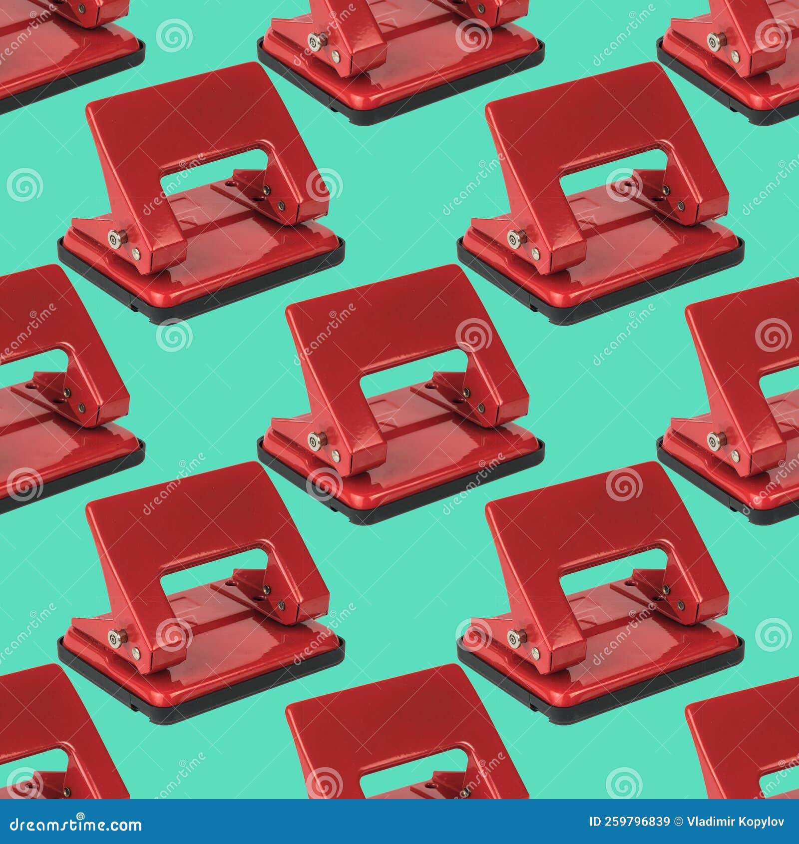 seamless pattern of red hole punches on a green background