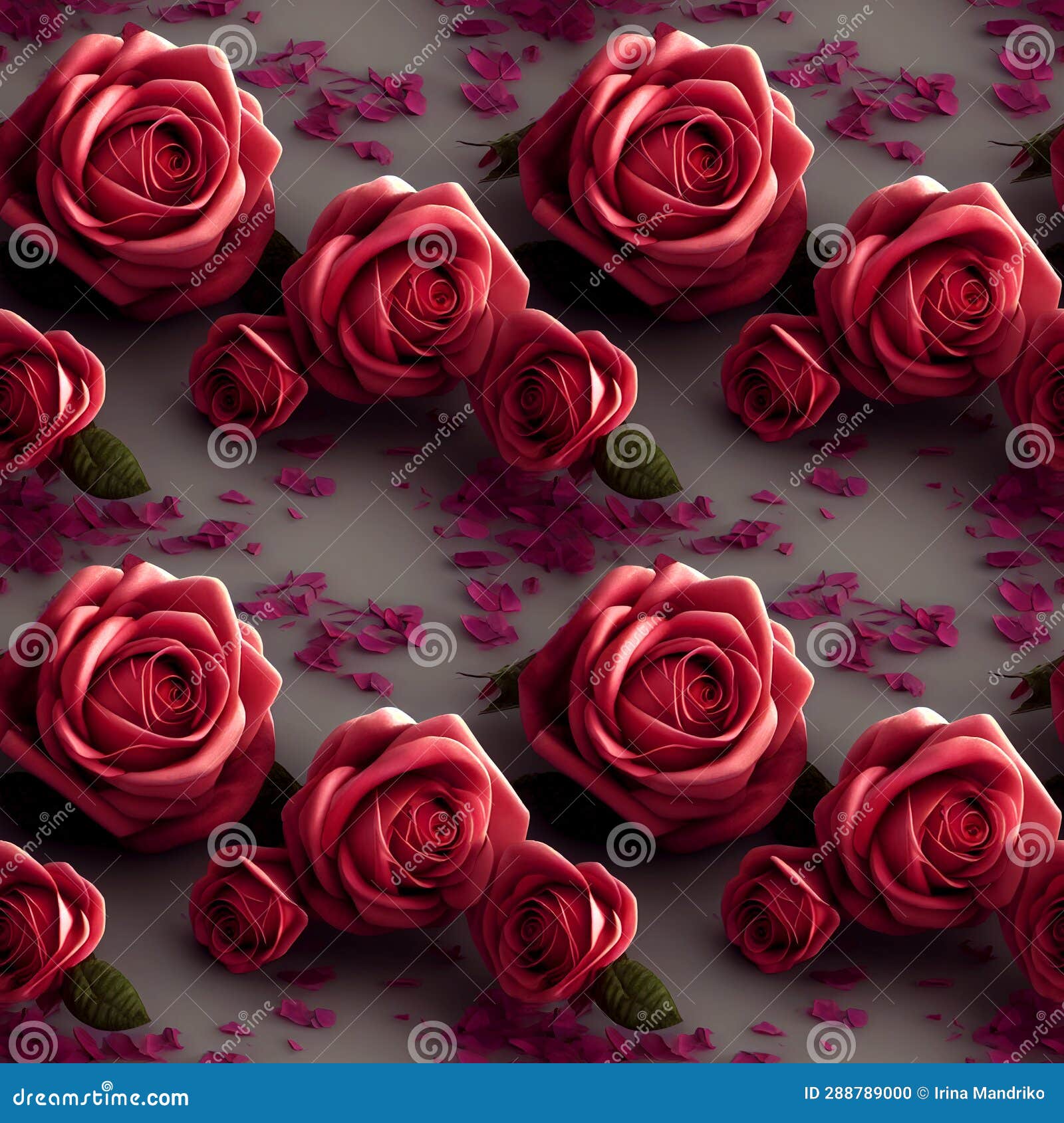 Seamless Pattern with Red Roses. Generated AI, Edited in