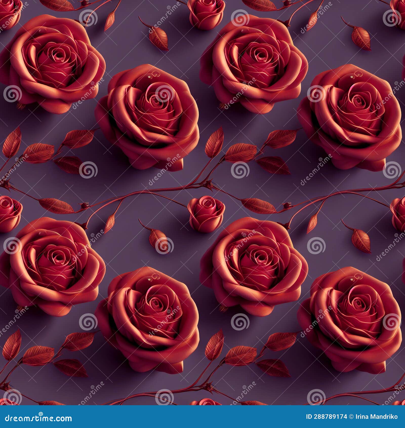Seamless Pattern with Red Roses. Generated AI, Edited in