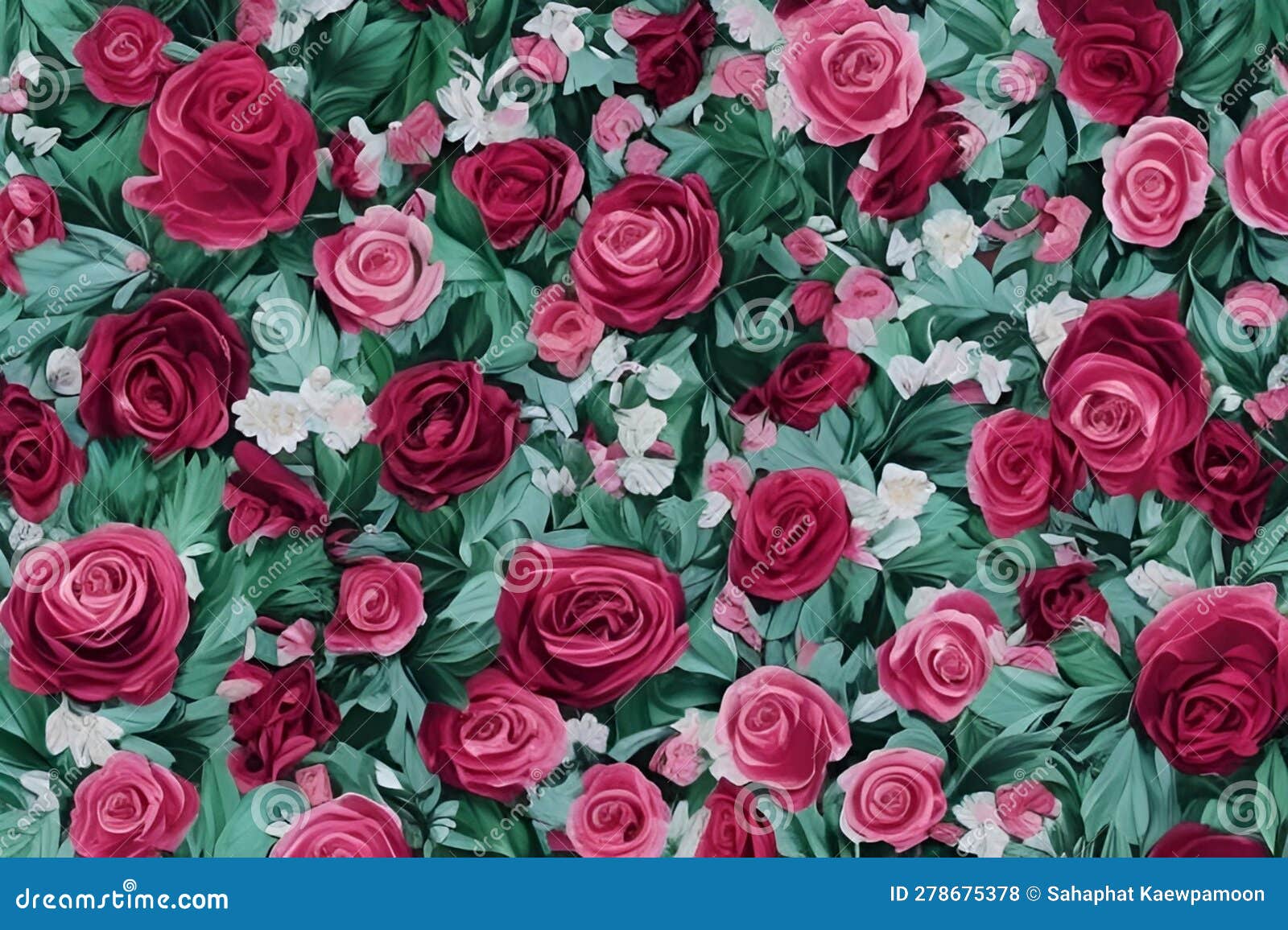 Seamless Pattern with Red Roses and White Jasmine Flowers. Stock