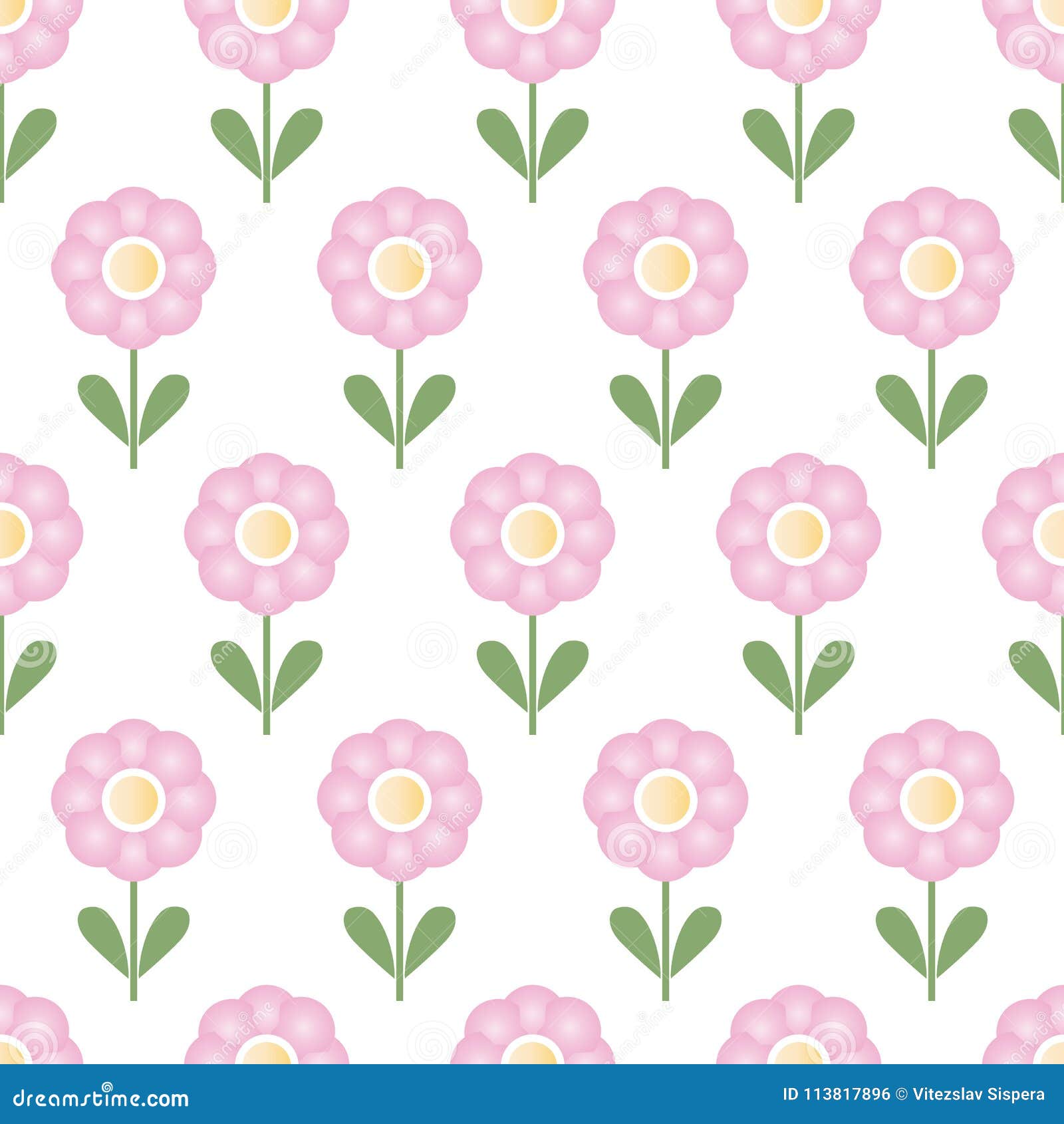 Seamless Pattern with Repeating Pink Flowers Isolated Vector Stock