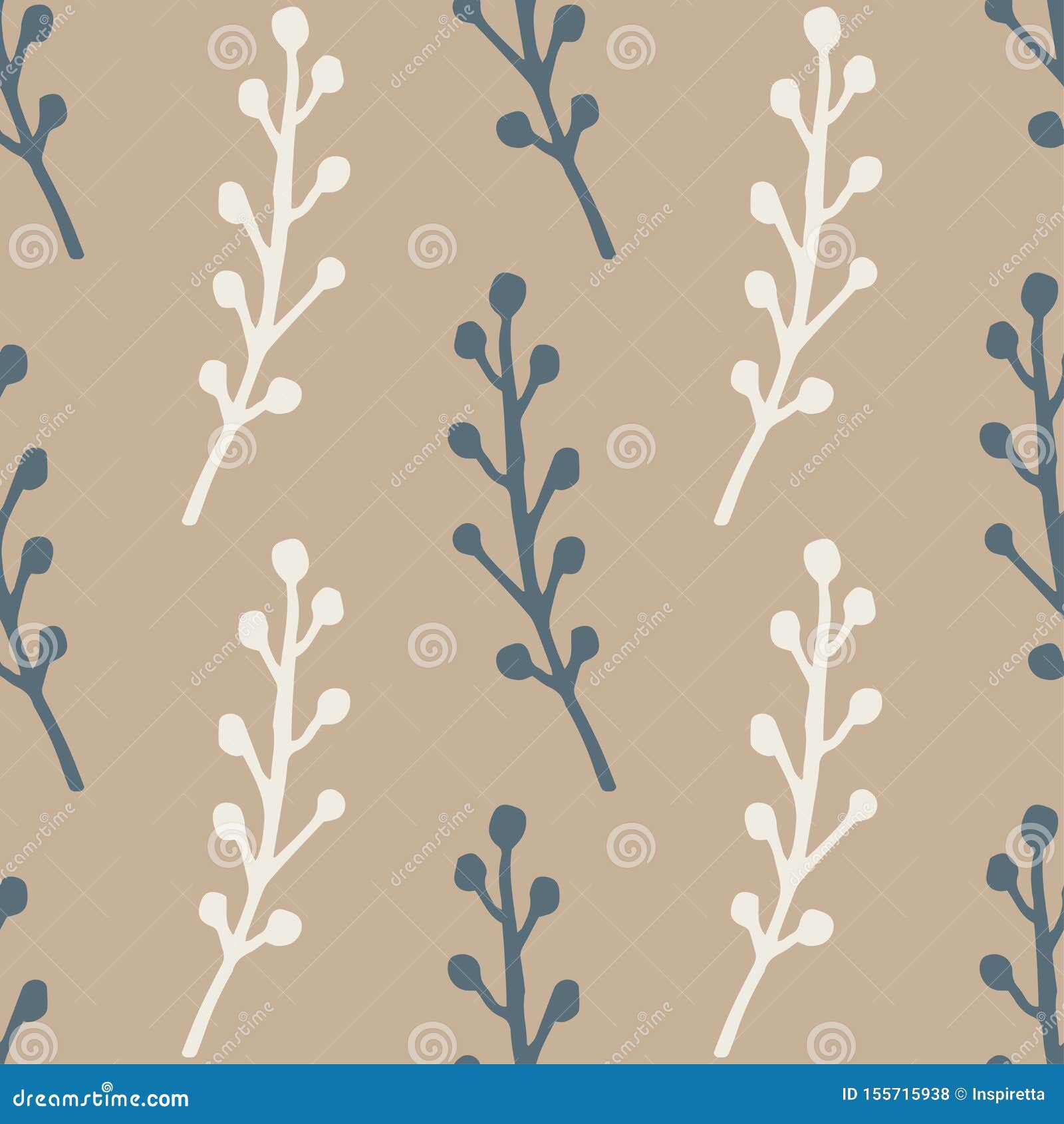seamless pattern in retro style of twigs with berries on brown background. earthy color endless  