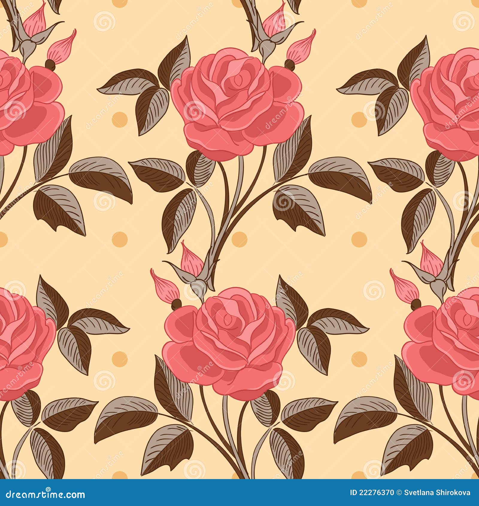Seamless Pattern with Roses Stock Vector - Illustration of retro ...