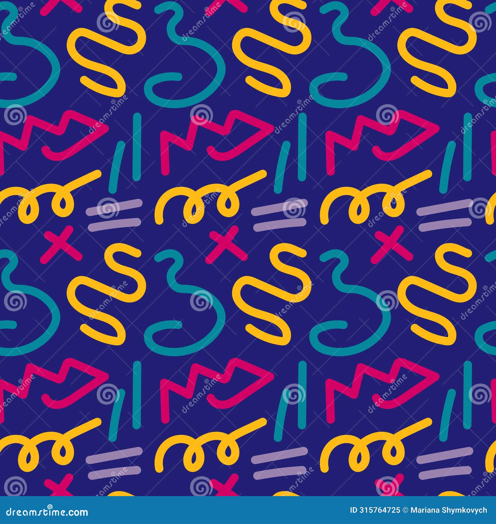seamless pattern 90s with squiggle fun.
