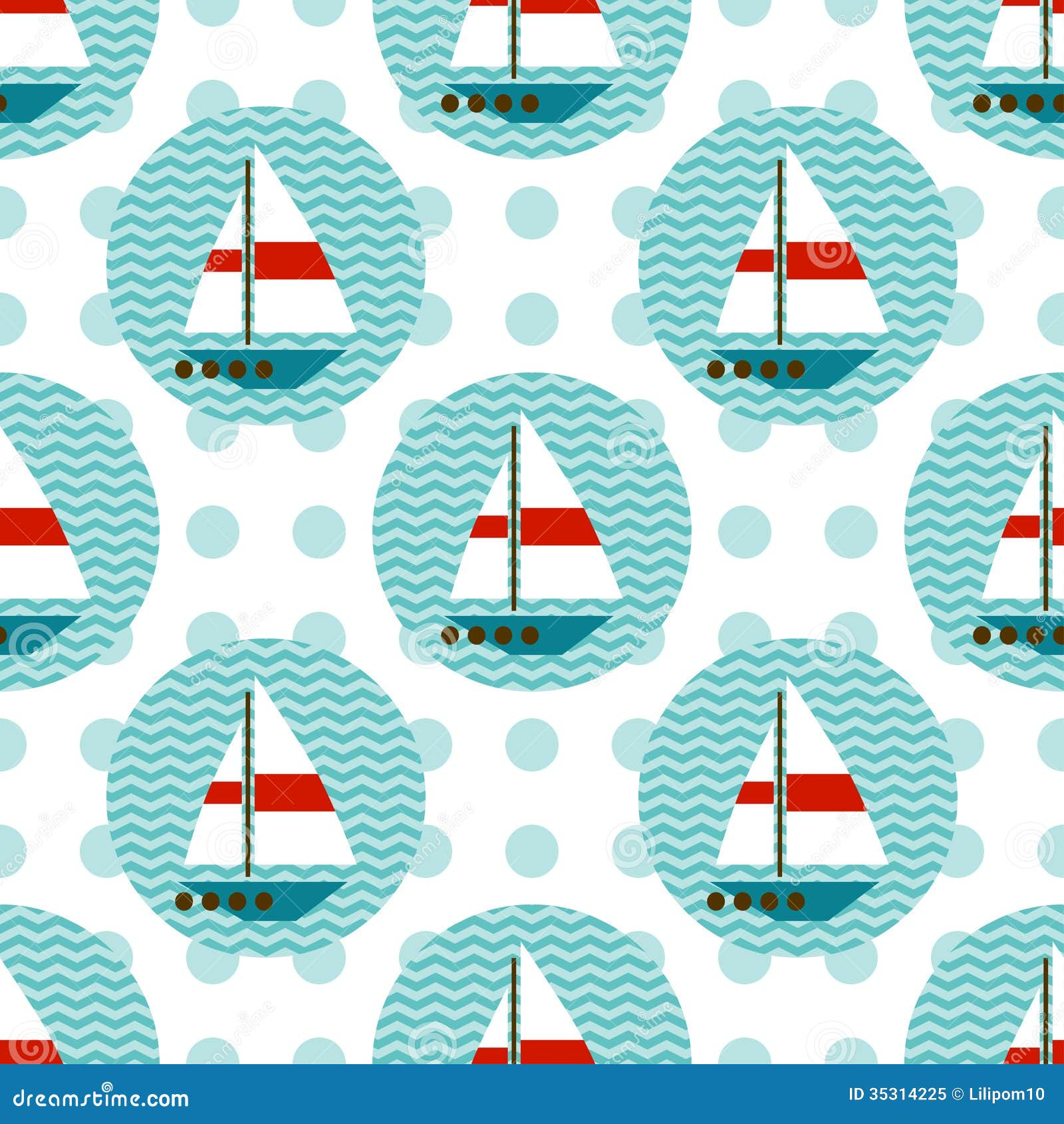Seamless Pattern With Sailboats On The Waves Royalty Free Stock Photo