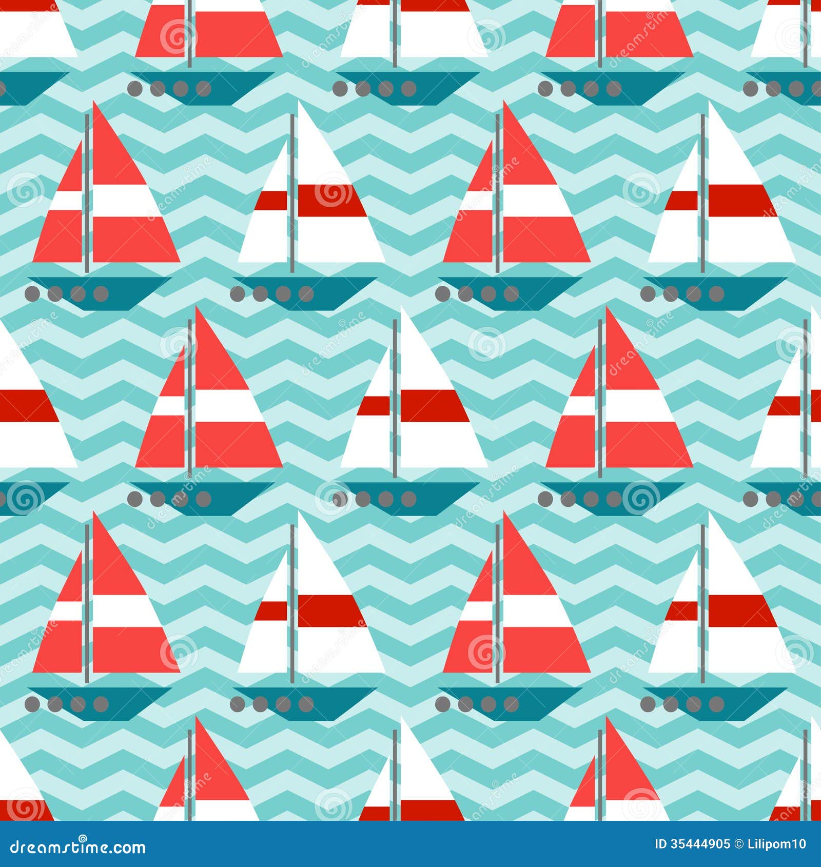 seamless pattern with sailboats on the waves stock vector