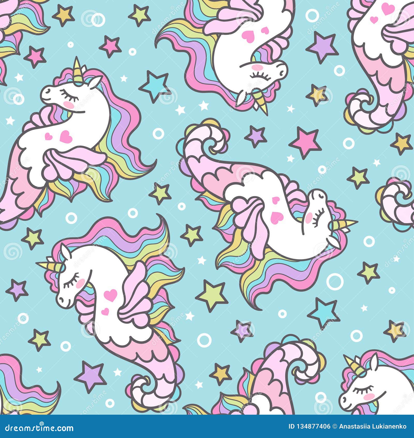 Seamless Pattern with Sea Horses on a Blue Background. Unicorn. Vector ...