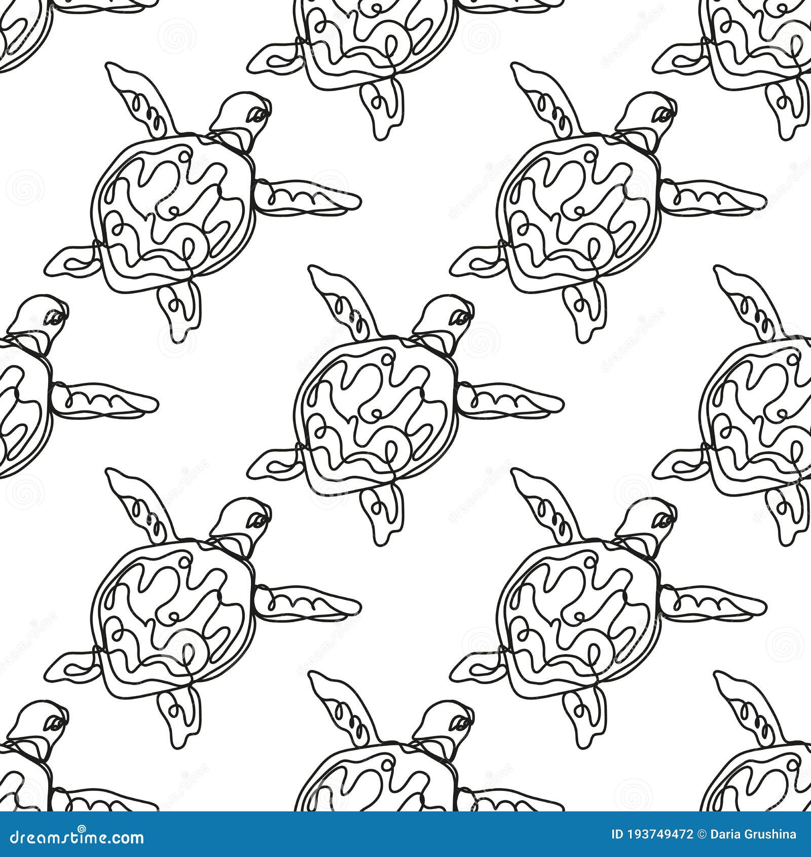 Seamless Pattern With Sea Turtles Marine Life Doodling Mandala