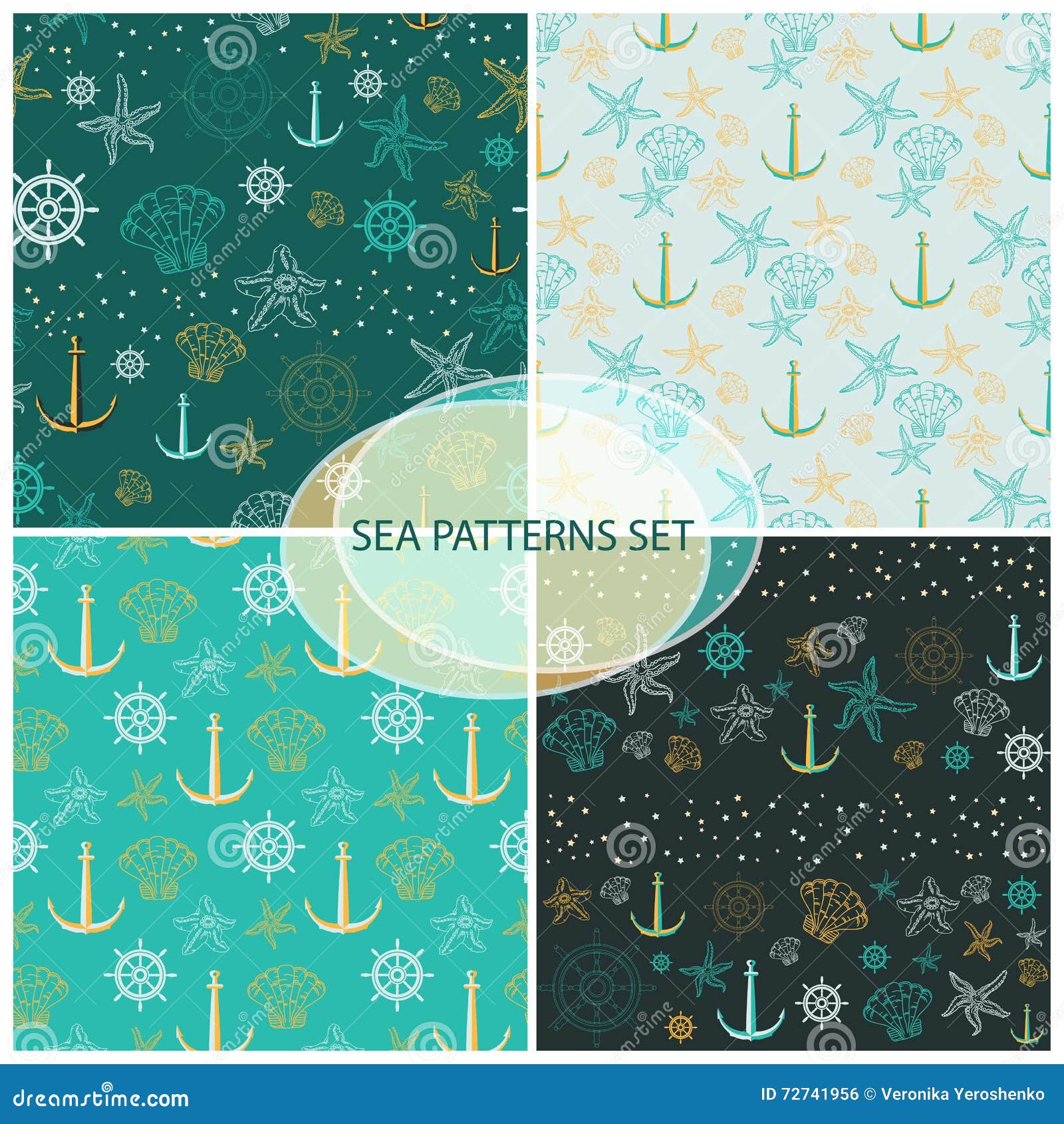 seamless pattern set with sea themed accessory .