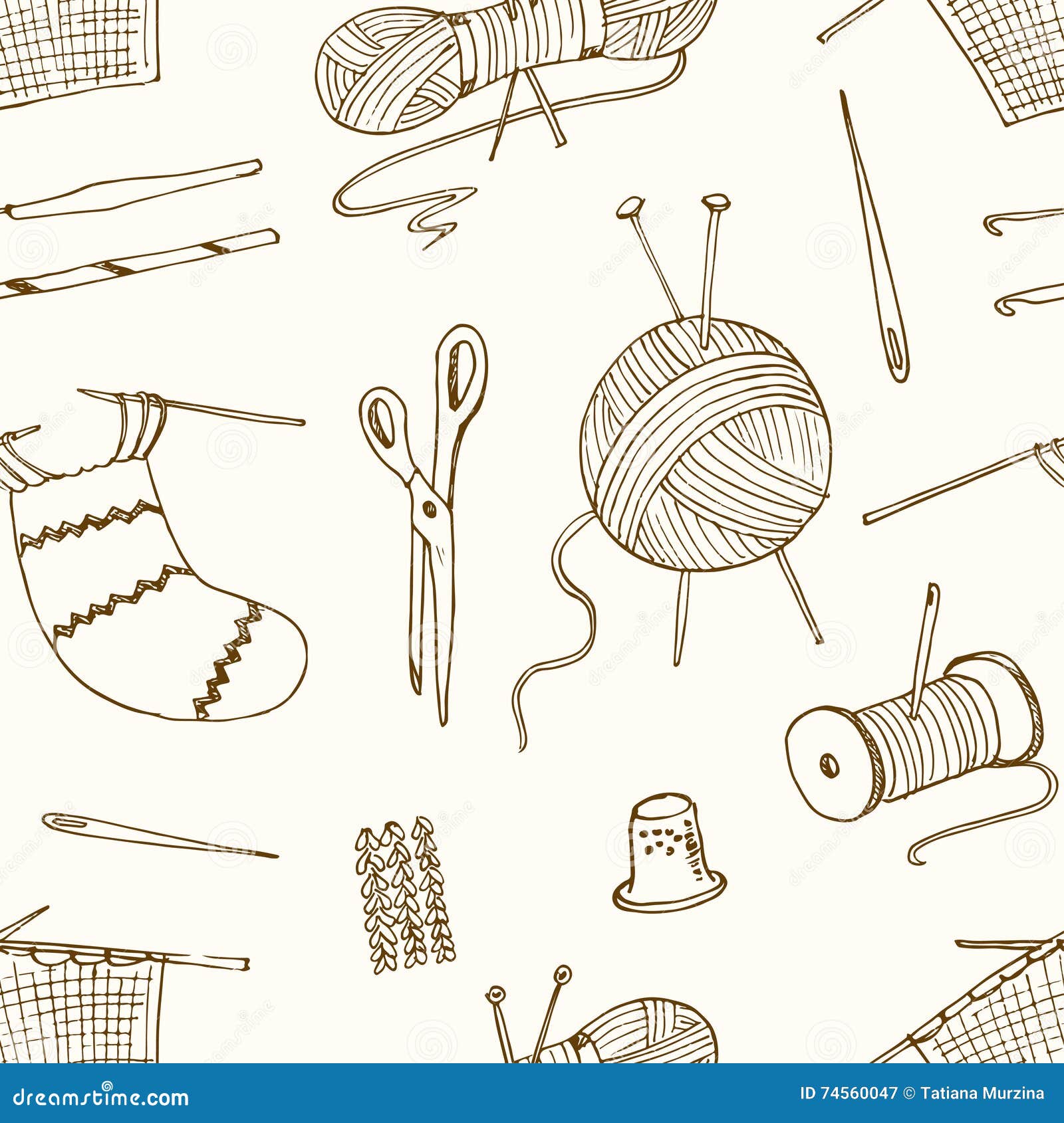 Seamless Pattern for Sewing, Knitting, Crafts, Hobbies. Stock Vector
