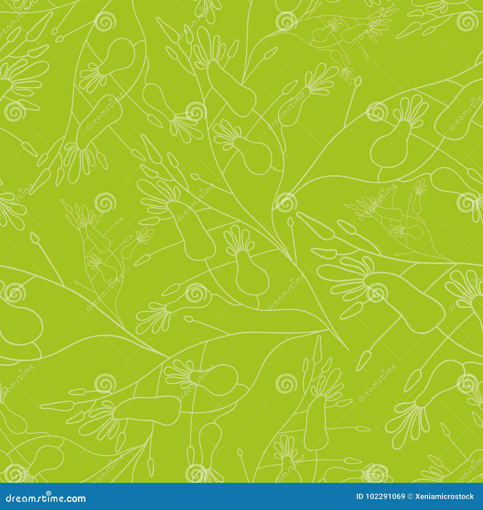 seamless pattern shown linearly flower on green background.