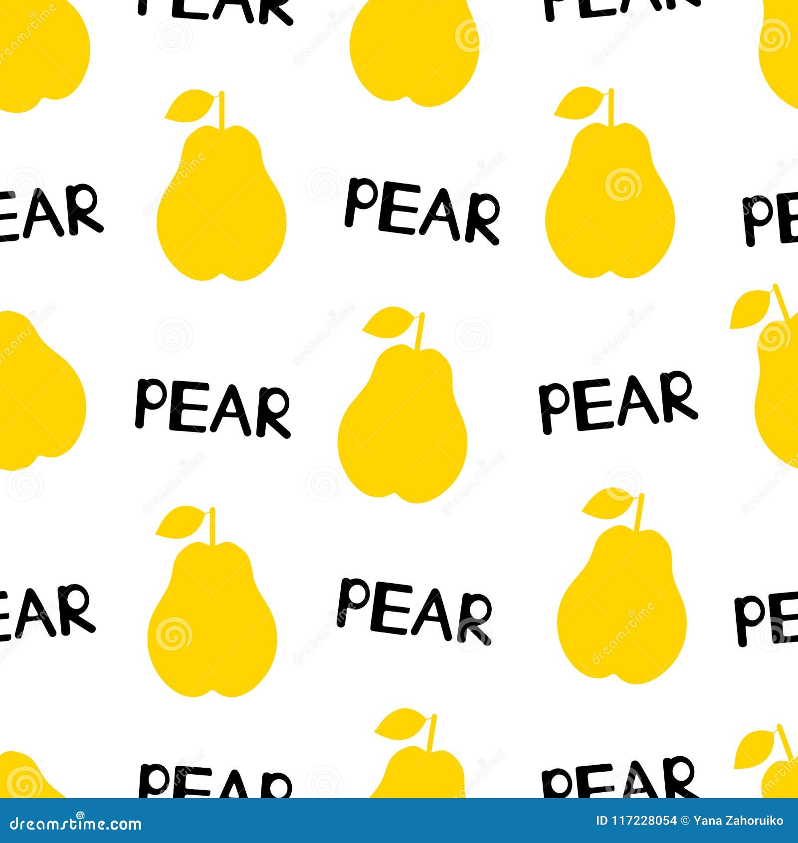 Seamless Pattern with Silhouettes of the Yellow Pears and Words Stock