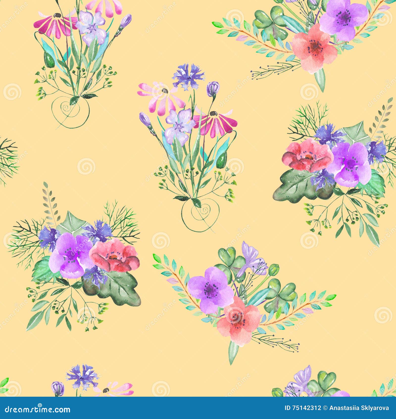 Download Seamless Pattern With The Simple Watercolor Floral ...