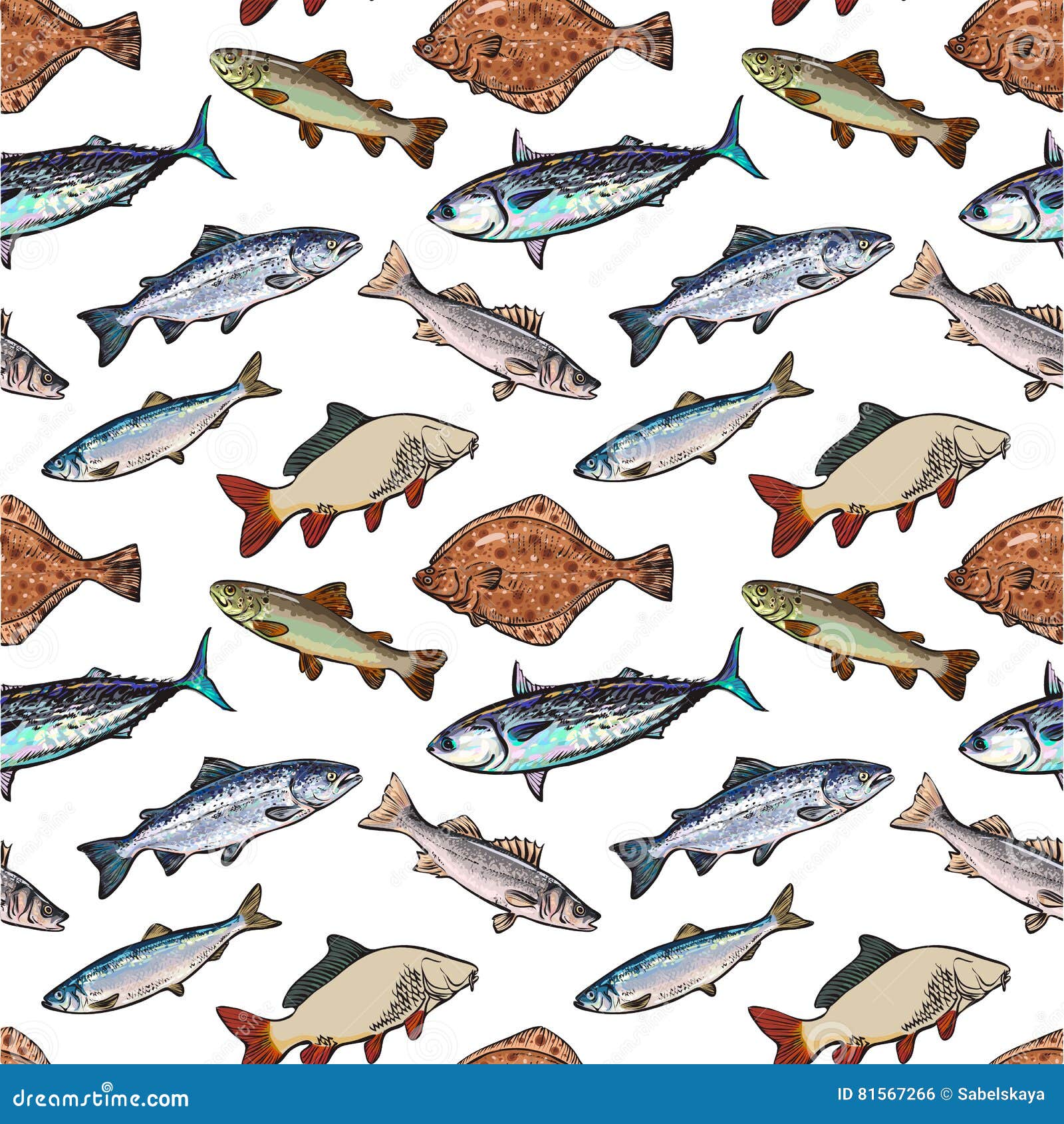 Download Seamless Pattern Of Sketch Style Sea Fish, Vector Illustration Stock Vector - Illustration of ...