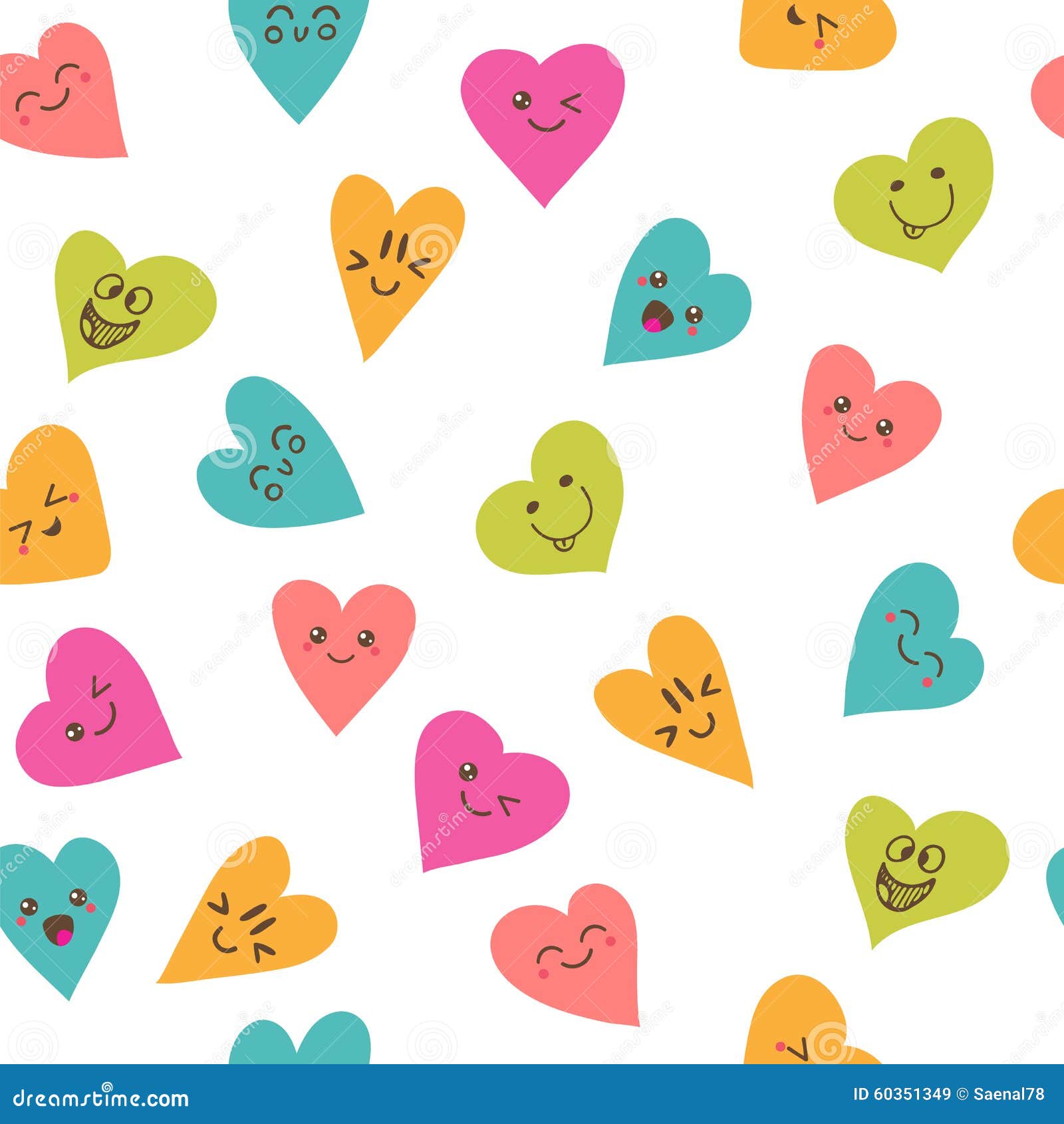 Seamless Pattern With Smiley Hearts. Cute Cartoon 