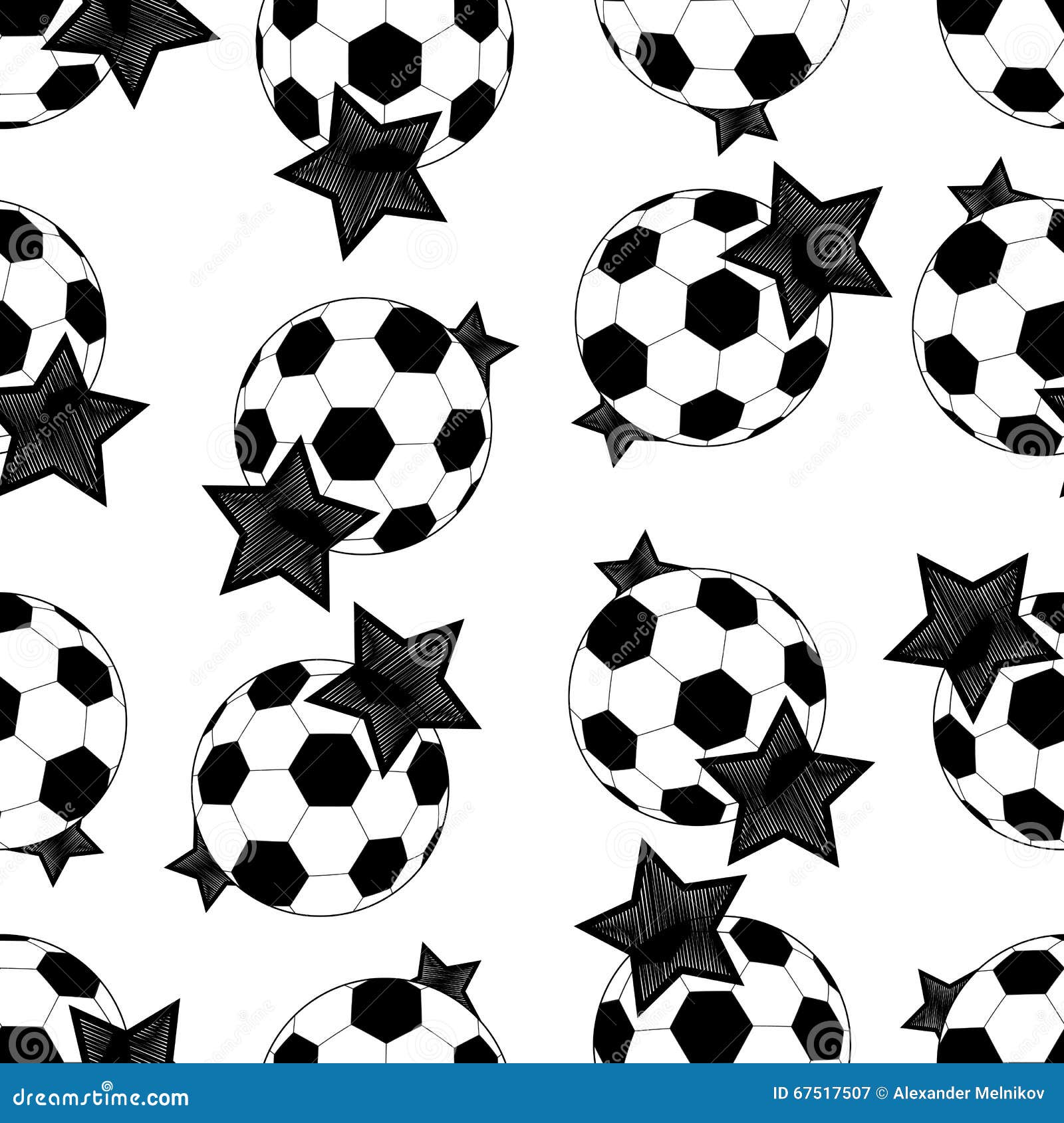 Seamless Pattern of Soccer Balls and Stars.Vector Stock Vector