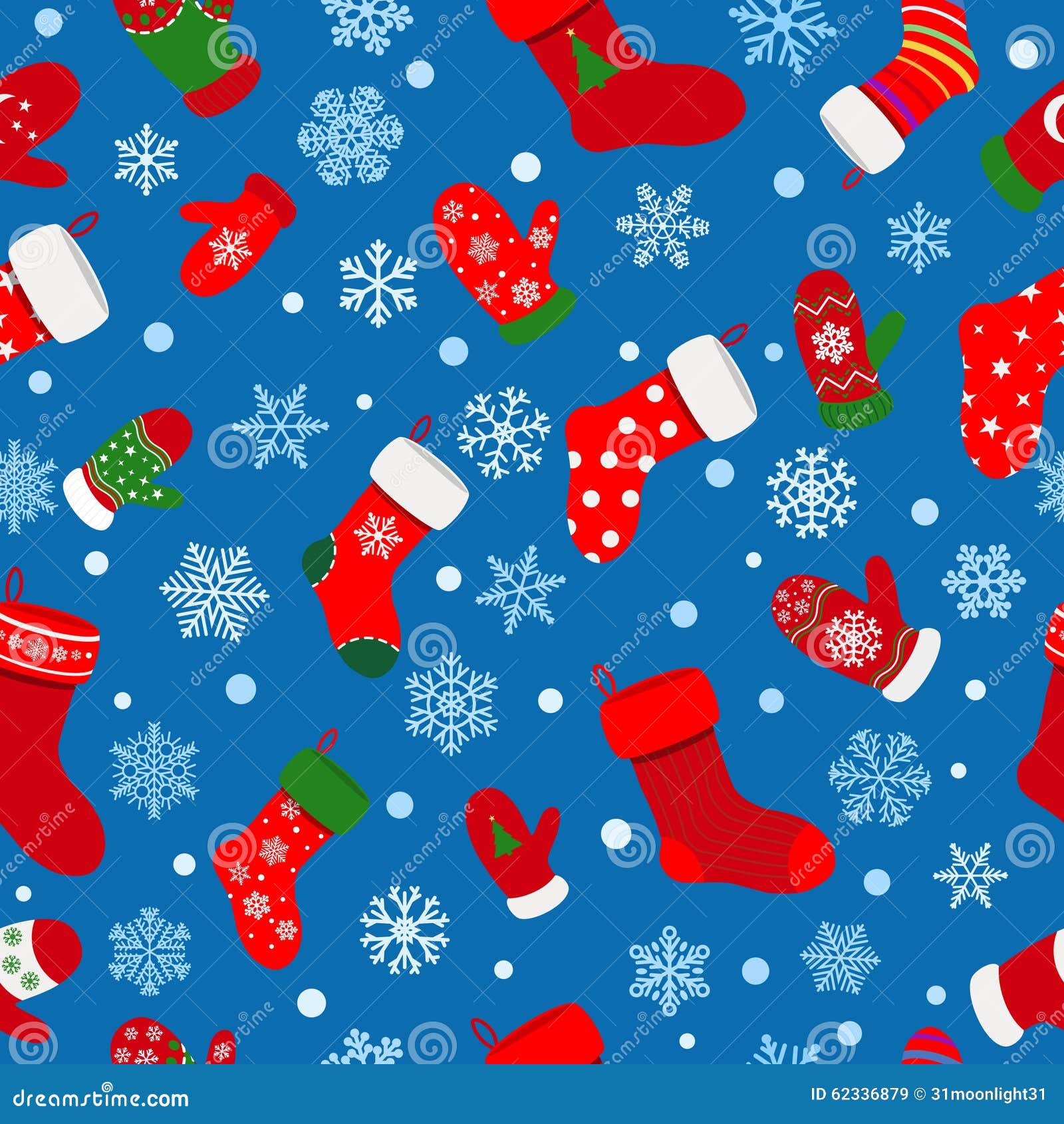 Seamless Pattern of Socks, Mittens and Snowflakes Stock Vector ...