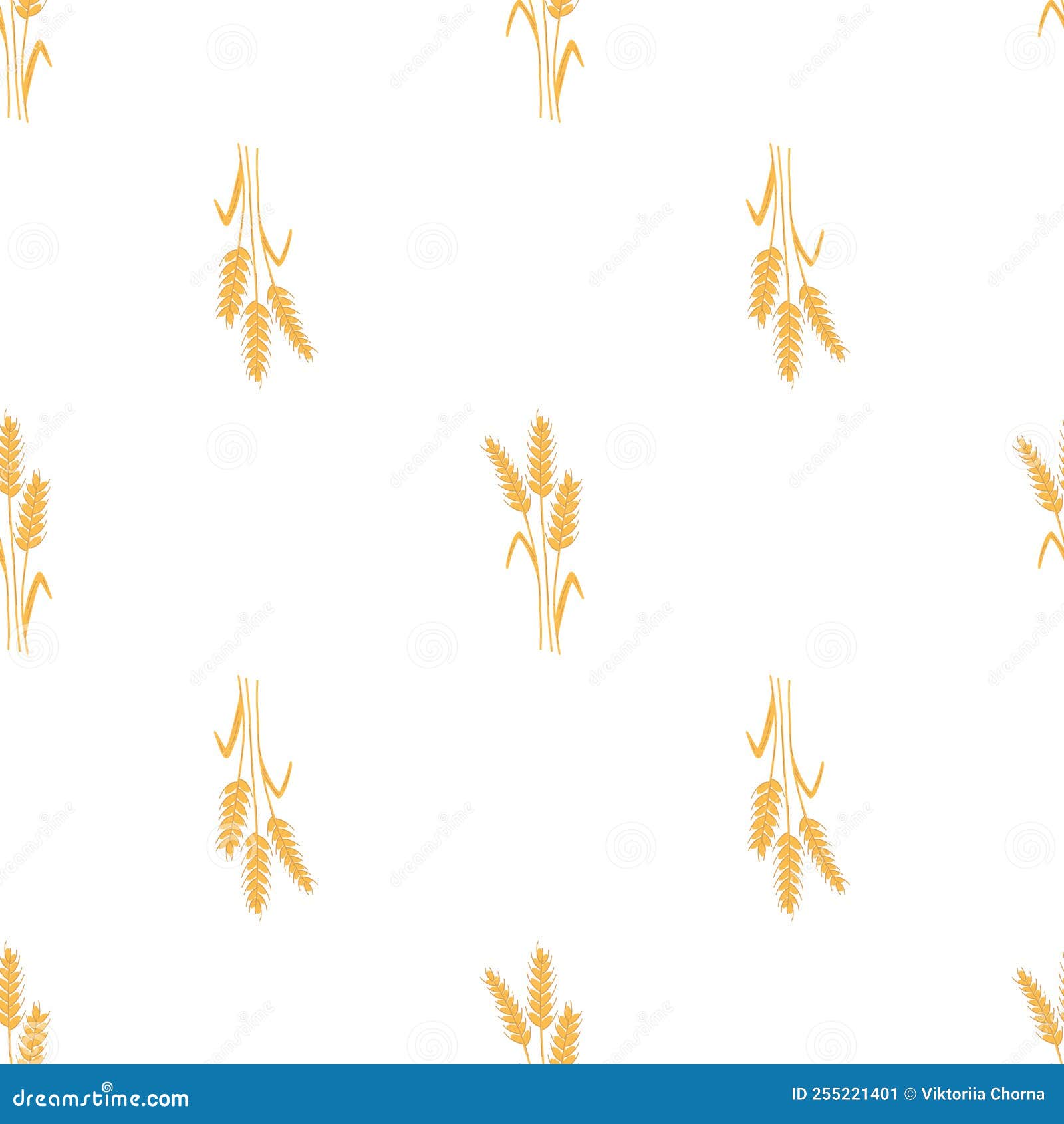 seamless pattern with spikelets and grains of wheat on white background.  cartoon flat  for backery packaging,