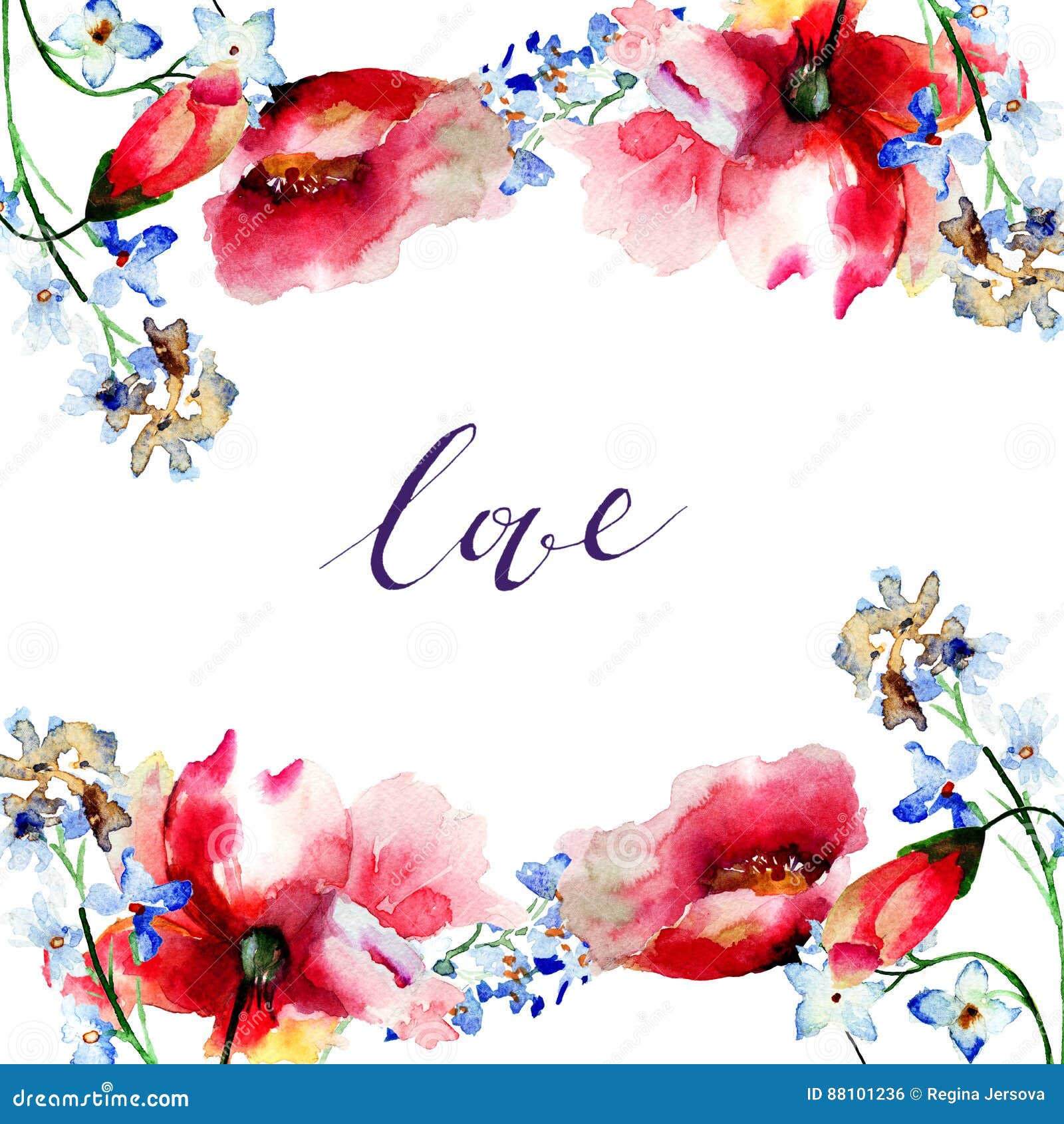 Seamless Pattern with Spring Flowers and Title Love Stock Illustration