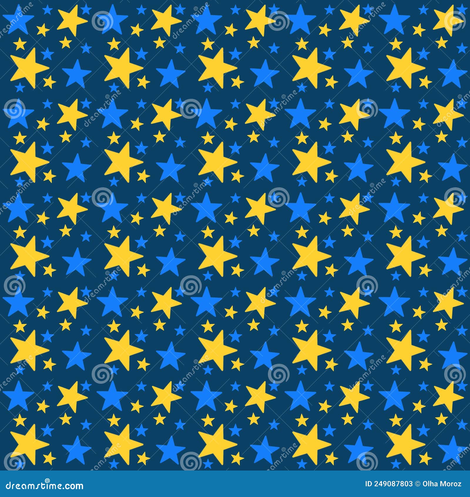 Seamless Pattern with Stars on a Blue Background. Blue and Yellow Stars